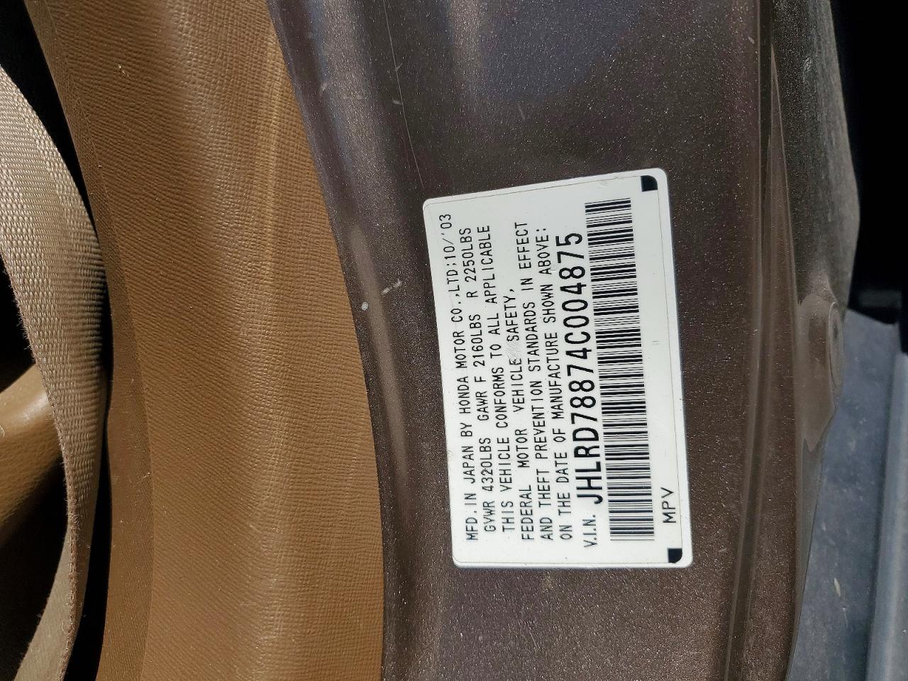 2004 Honda Cr-v Ex Золотой vin: JHLRD78874C004875