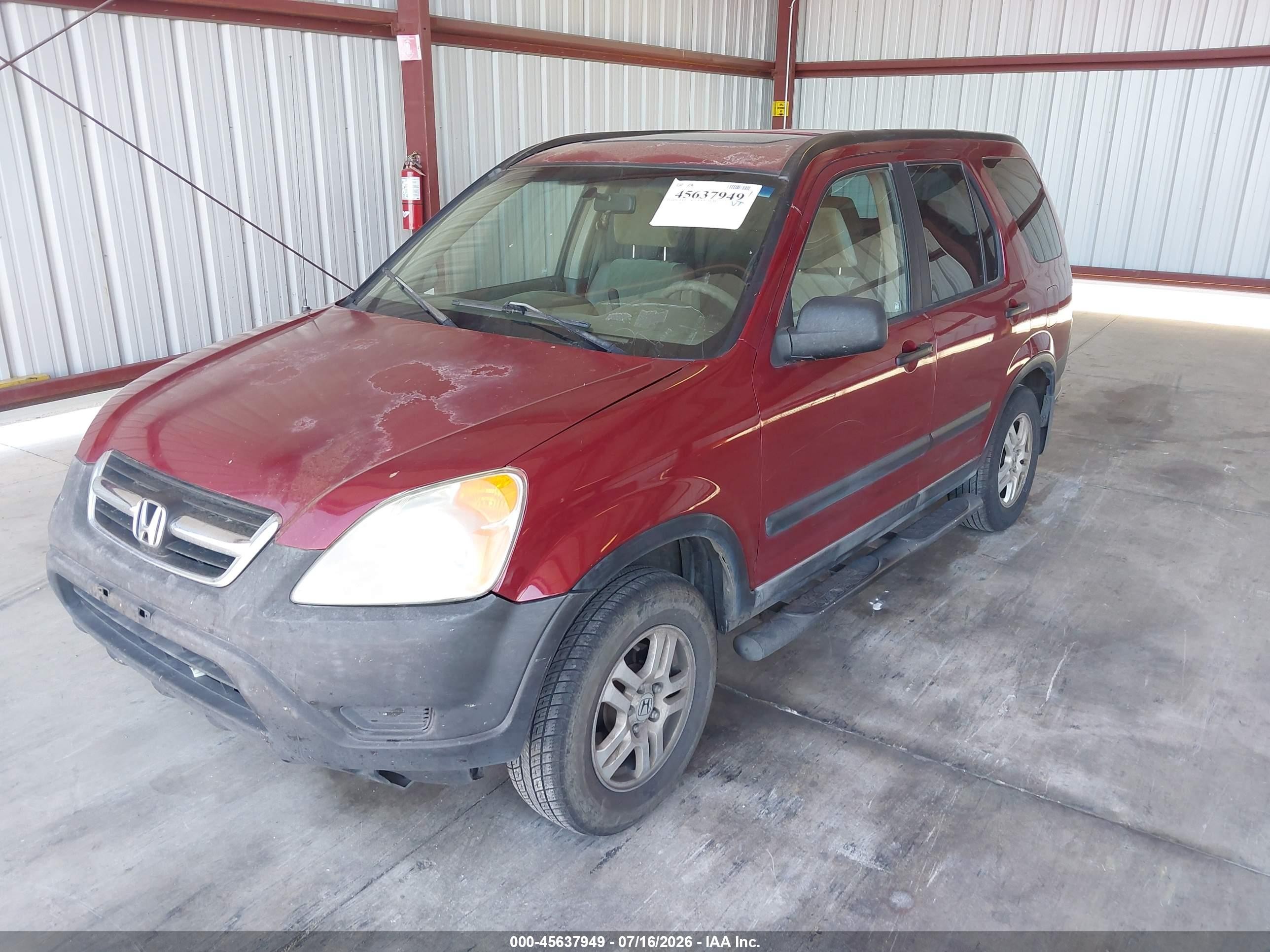 2002 Honda Cr-v Ex Burgundy vin: JHLRD788X2C016337