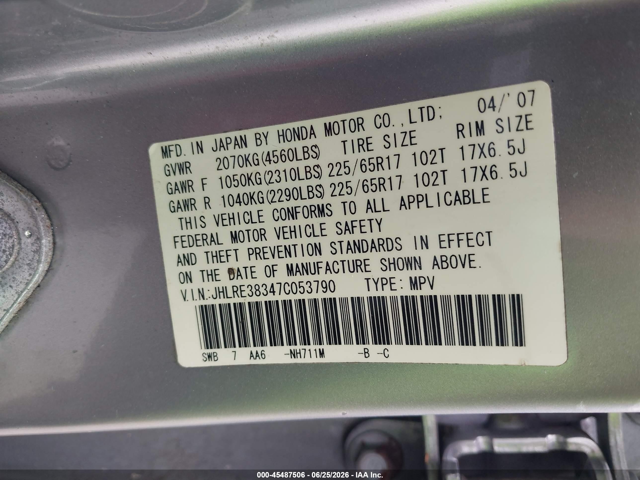 2007 Honda Cr-v Lx Silver vin: JHLRE38347C053790