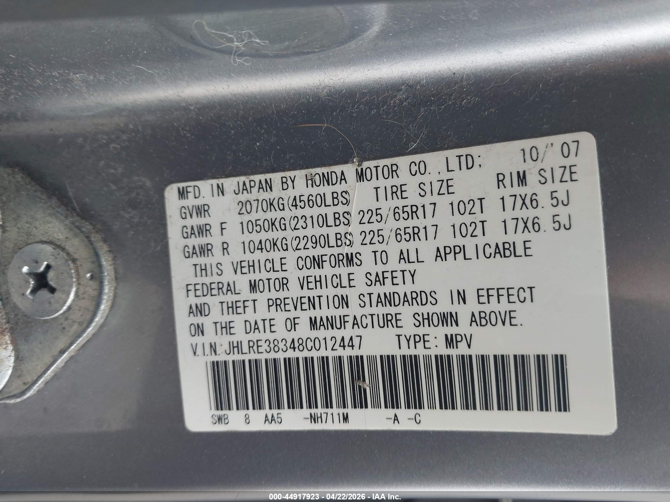 2008 Honda Cr-v Lx Silver vin: JHLRE38348C012447