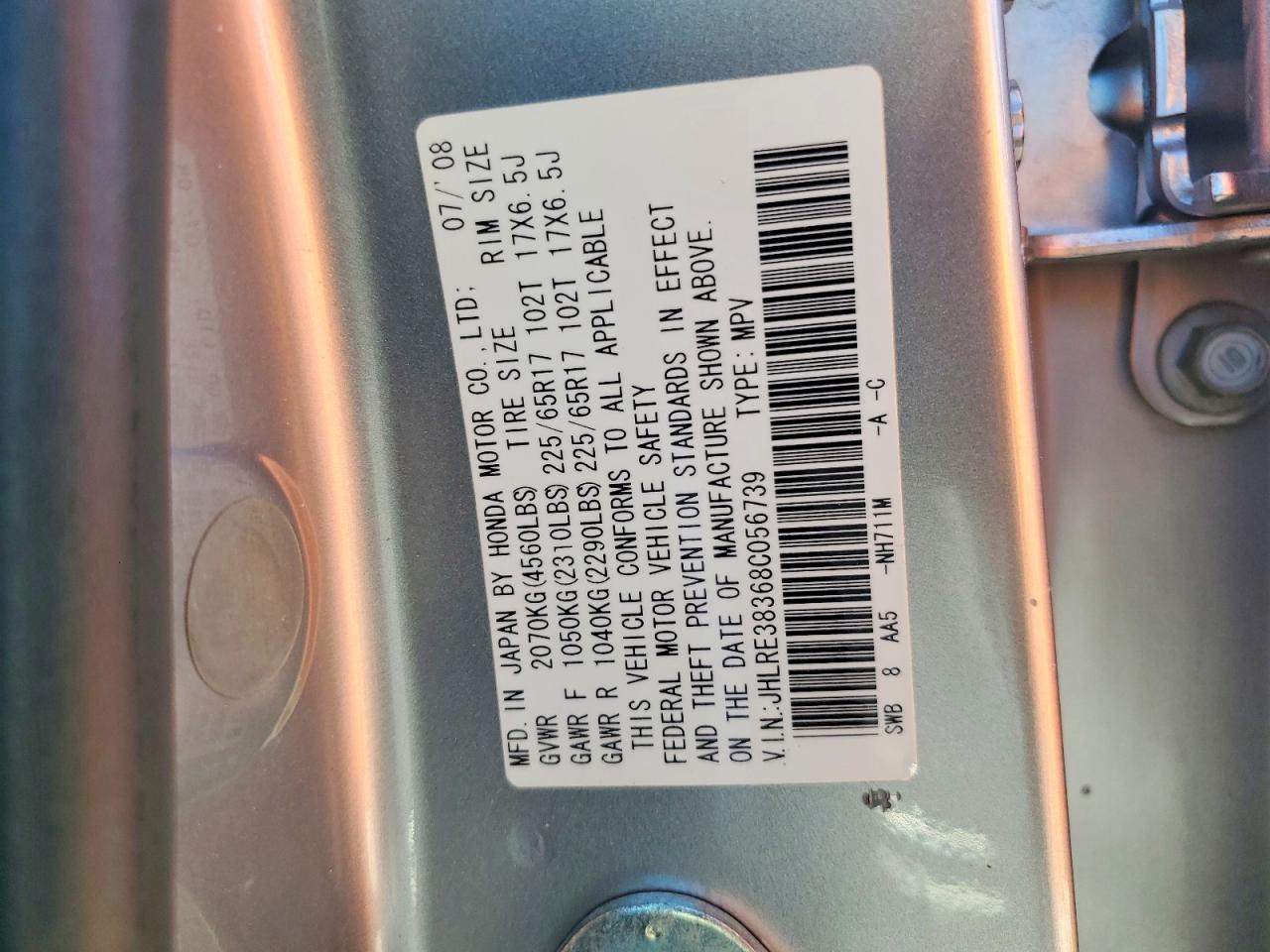 2008 Honda Cr-v Lx Silver vin: JHLRE38368C056739