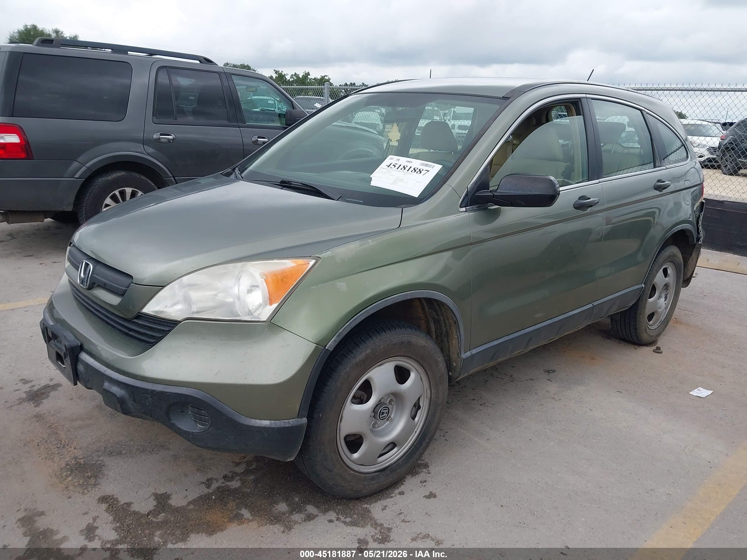 2007 Honda Cr-v Lx Green vin: JHLRE38387C055350