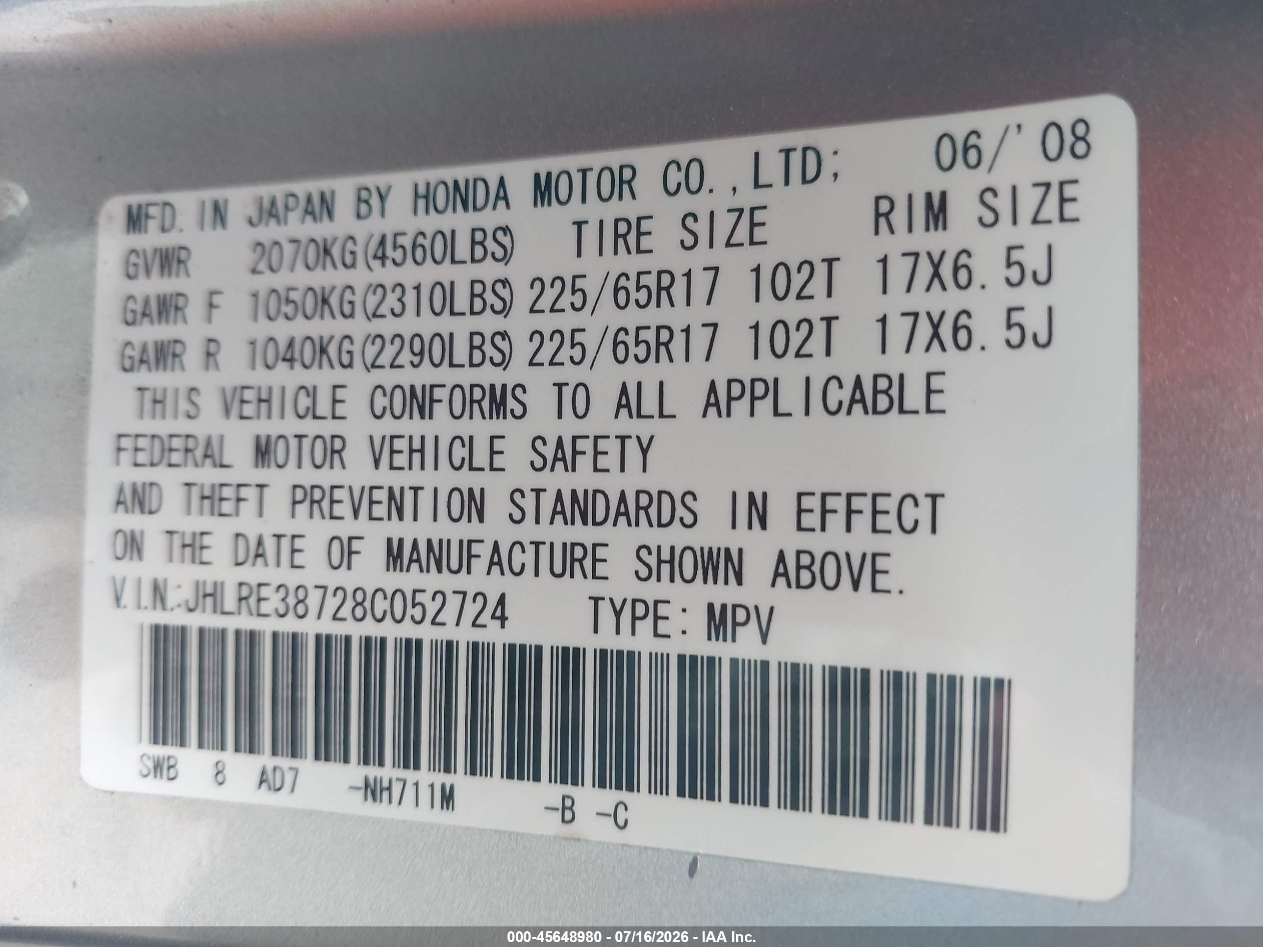 2008 Honda Cr-v Ex-l Silver vin: JHLRE38728C052724