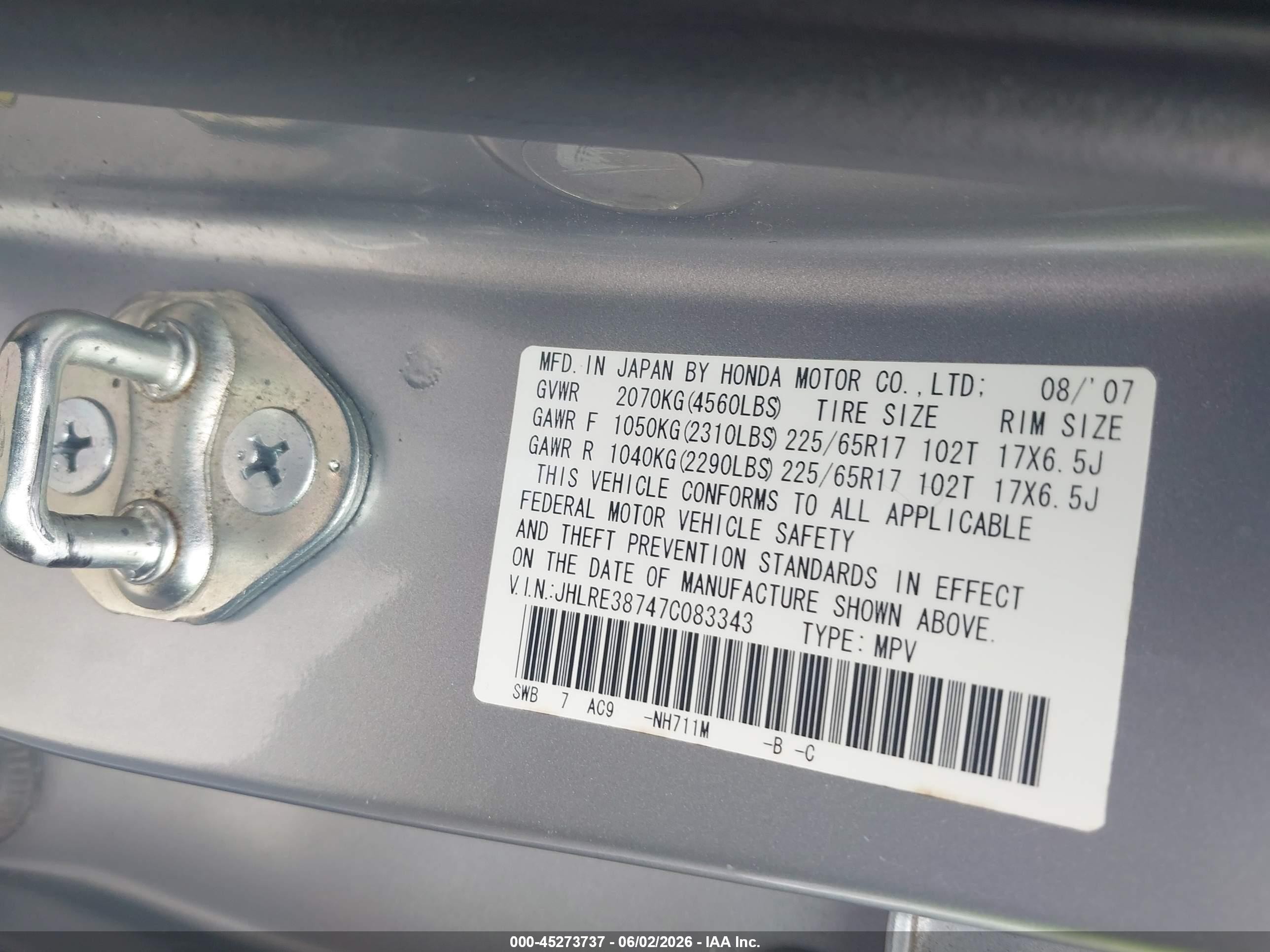 2007 Honda Cr-v Ex-l Silver vin: JHLRE38747C083343