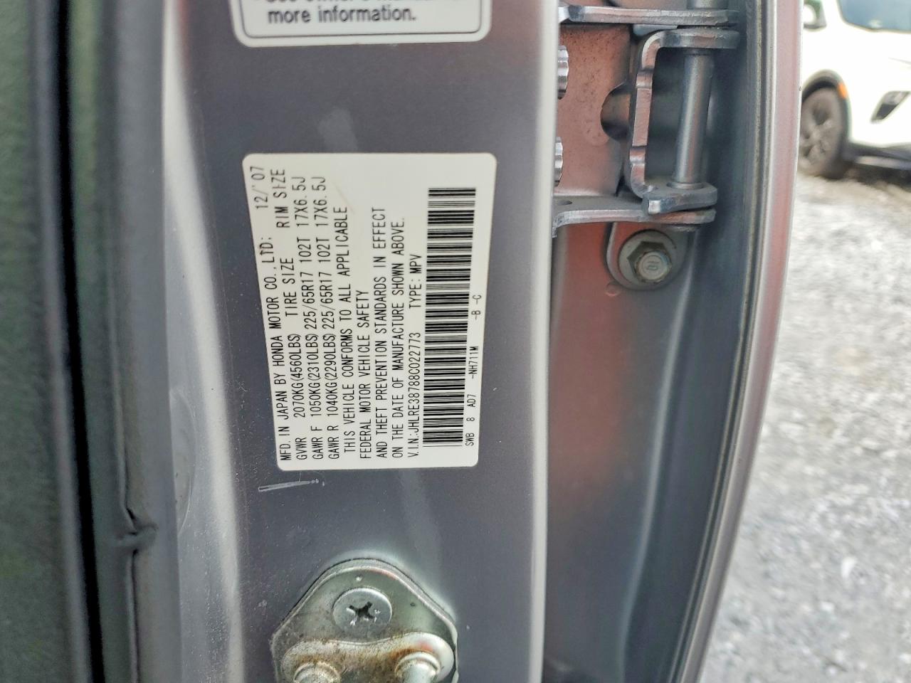 2008 Honda Cr-v Exl Silver vin: JHLRE38788C022773