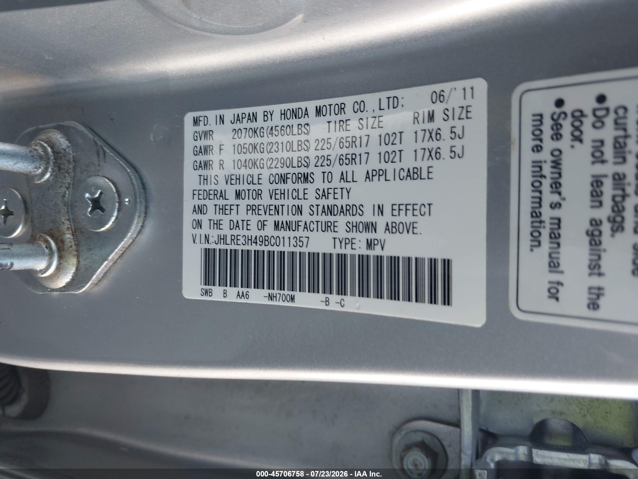 2011 Honda Cr-v Se Silver vin: JHLRE3H49BC011357