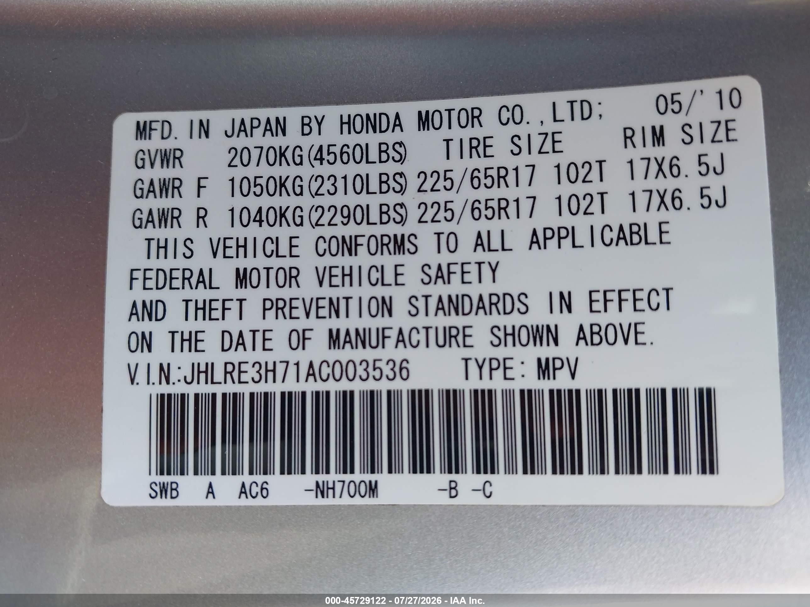 2010 Honda Cr-v Ex-l Silver vin: JHLRE3H71AC003536