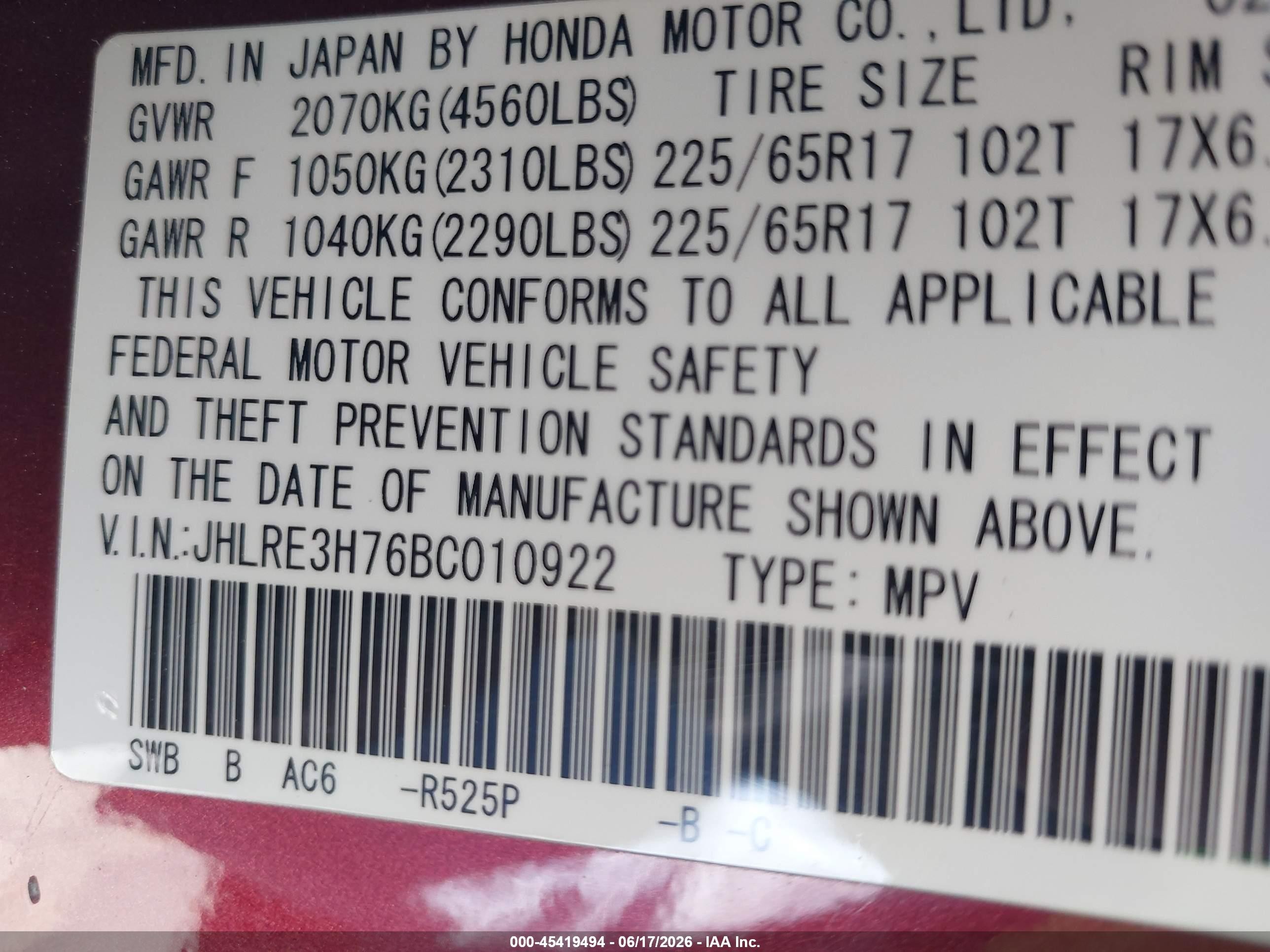 2011 Honda Cr-v Ex-l Red vin: JHLRE3H76BC010922