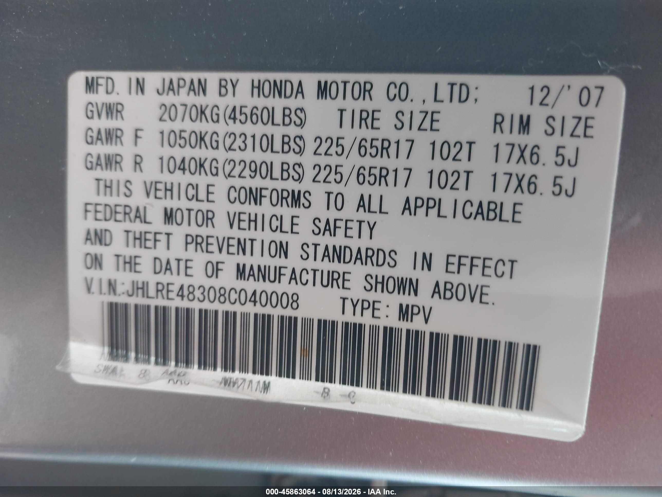 2008 Honda Cr-v Lx Silver vin: JHLRE48308C040008