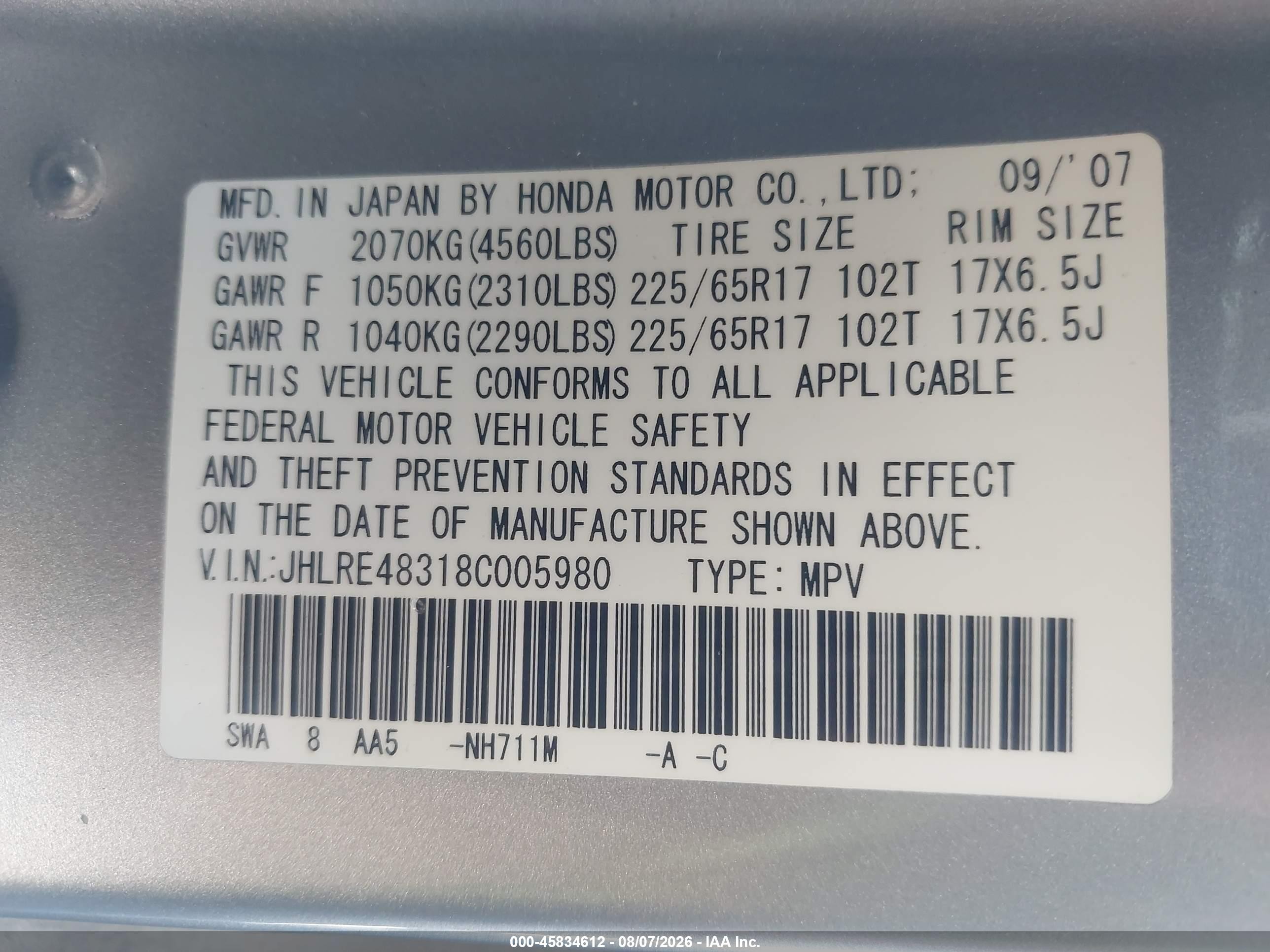 2008 Honda Cr-v Lx Silver vin: JHLRE48318C005980