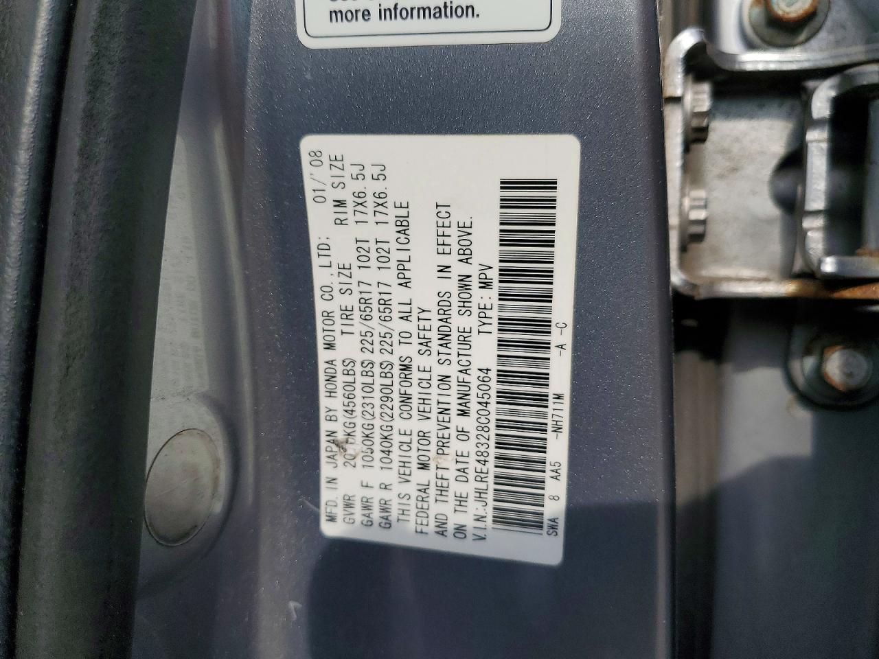2008 Honda Cr-v Lx Серебряный vin: JHLRE48328C045064