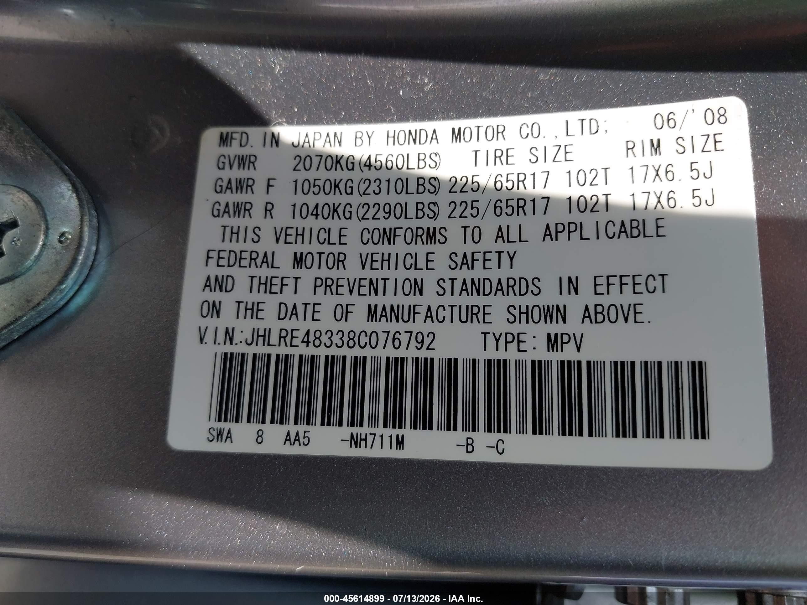 2008 Honda Cr-v Lx Silver vin: JHLRE48338C076792