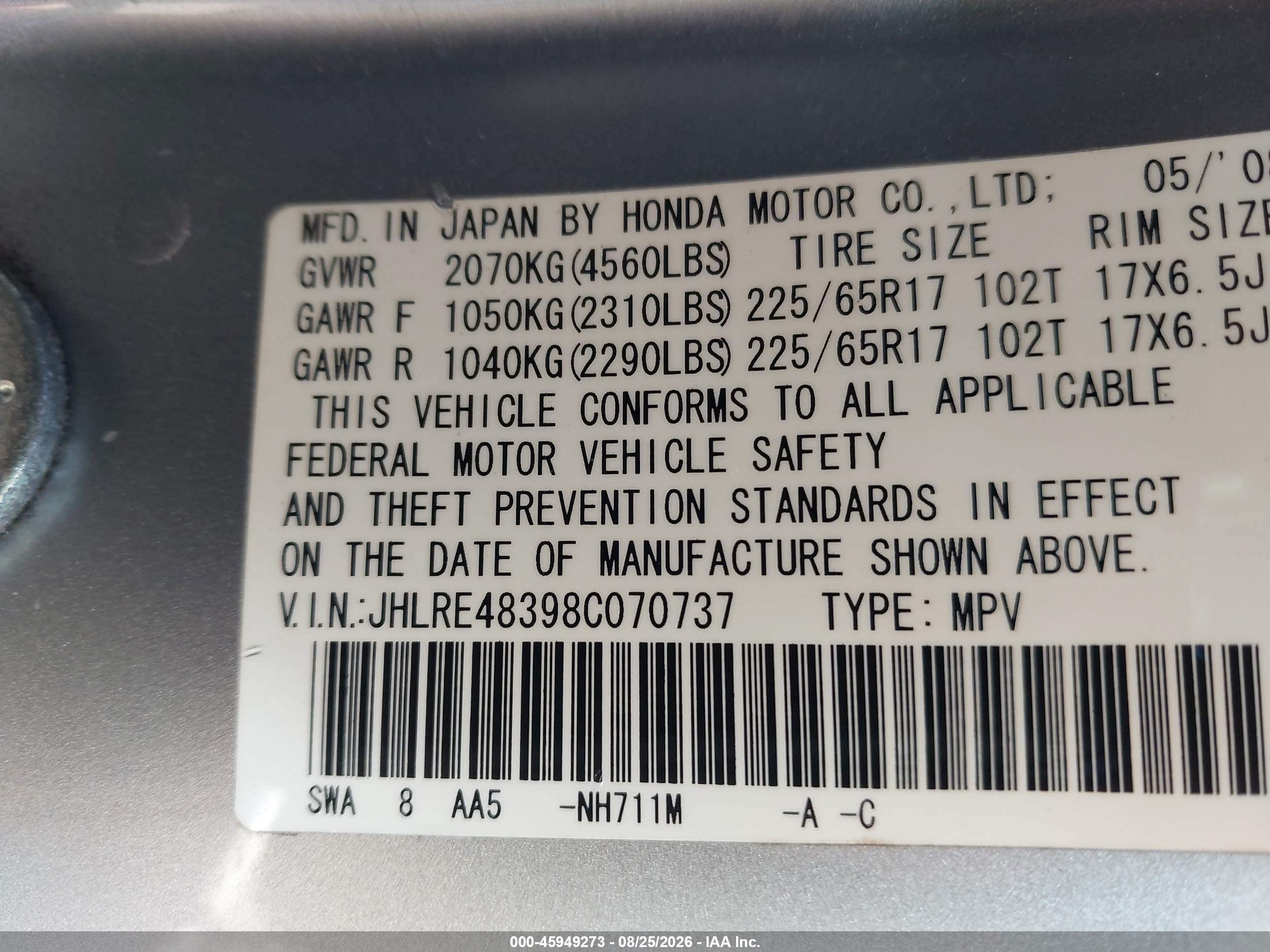 2008 Honda Cr-v Lx Silver vin: JHLRE48398C070737