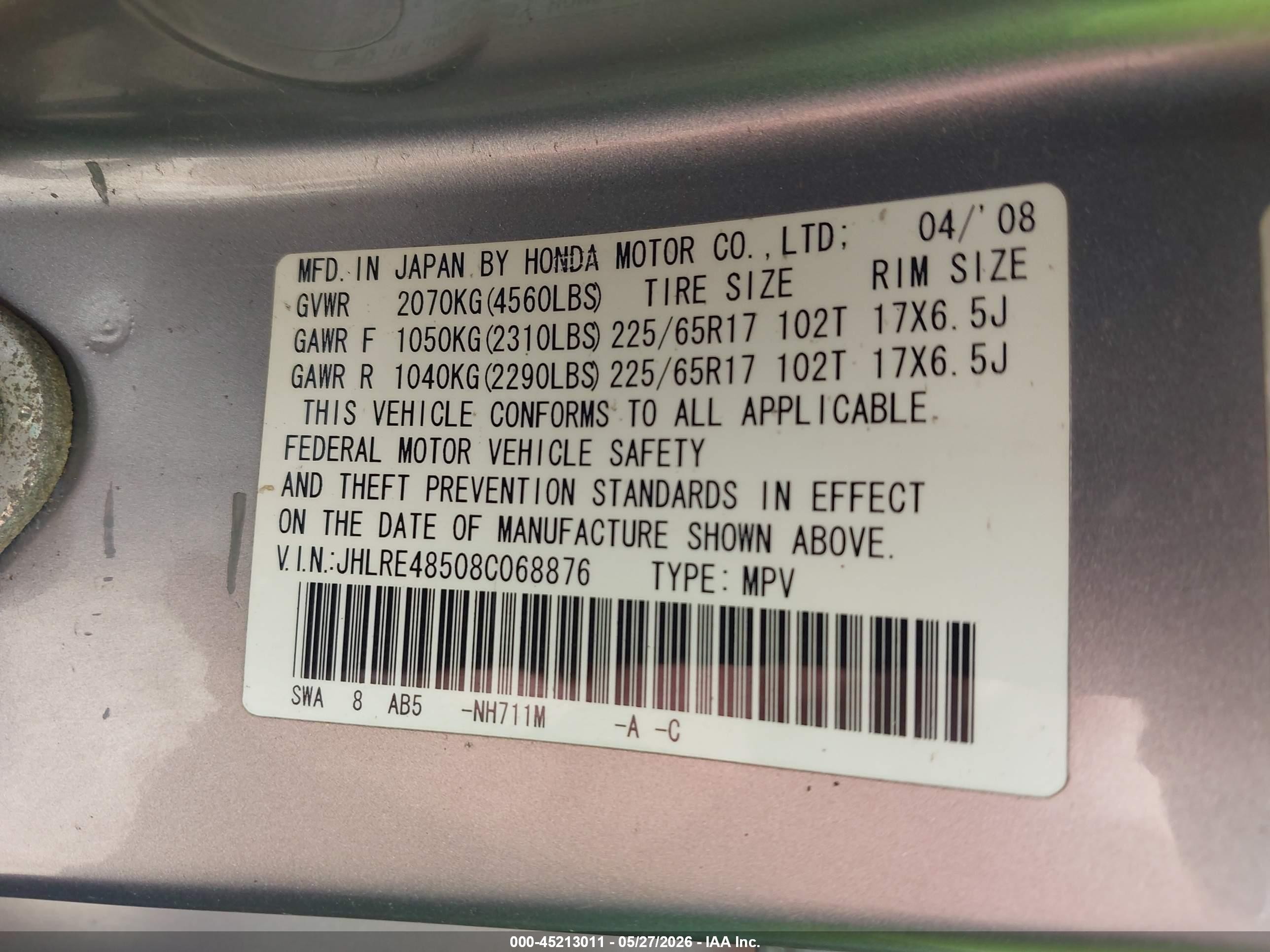2008 Honda Cr-v Ex Silver vin: JHLRE48508C068876