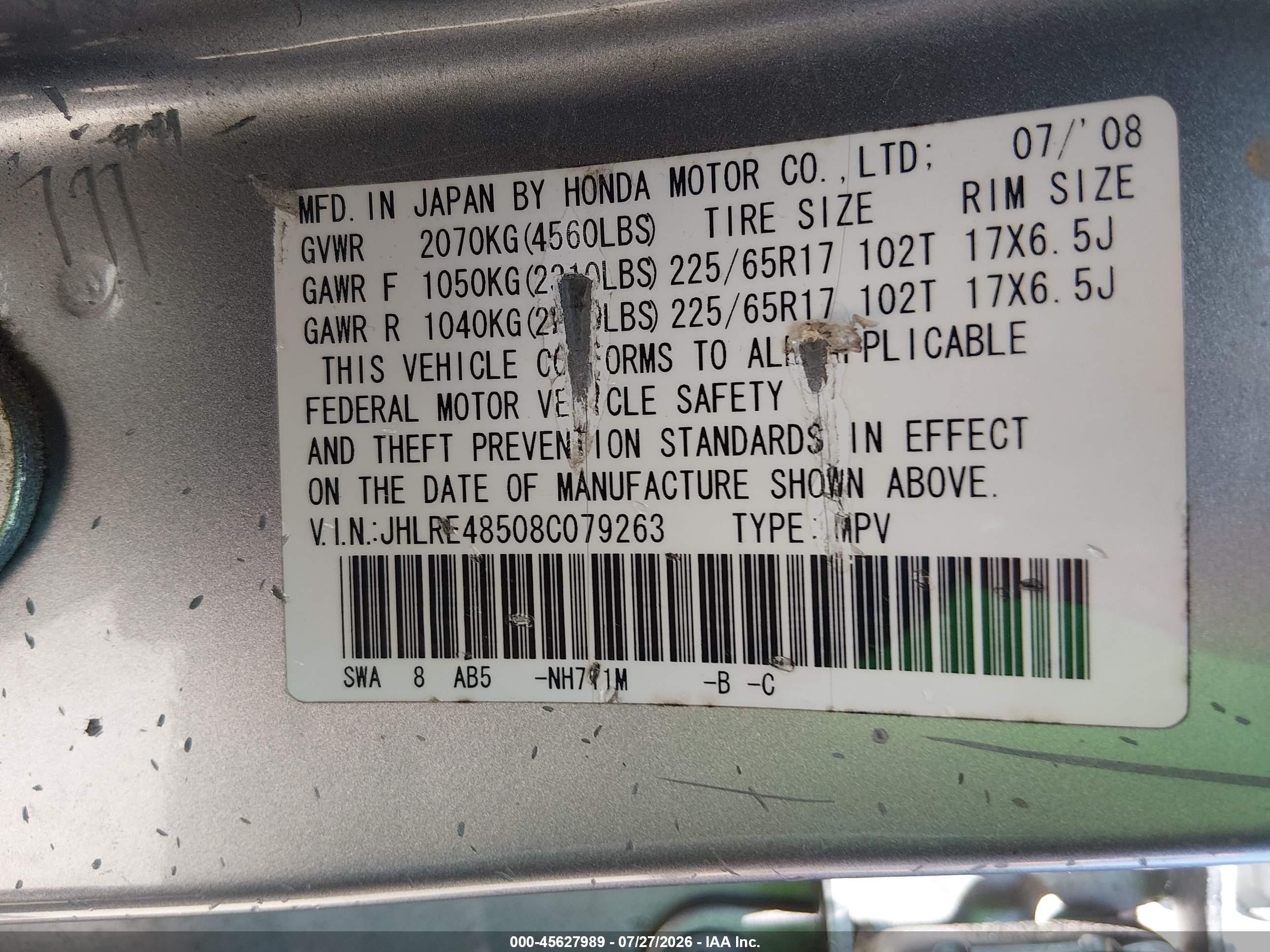 2008 Honda Cr-v Ex Silver vin: JHLRE48508C079263