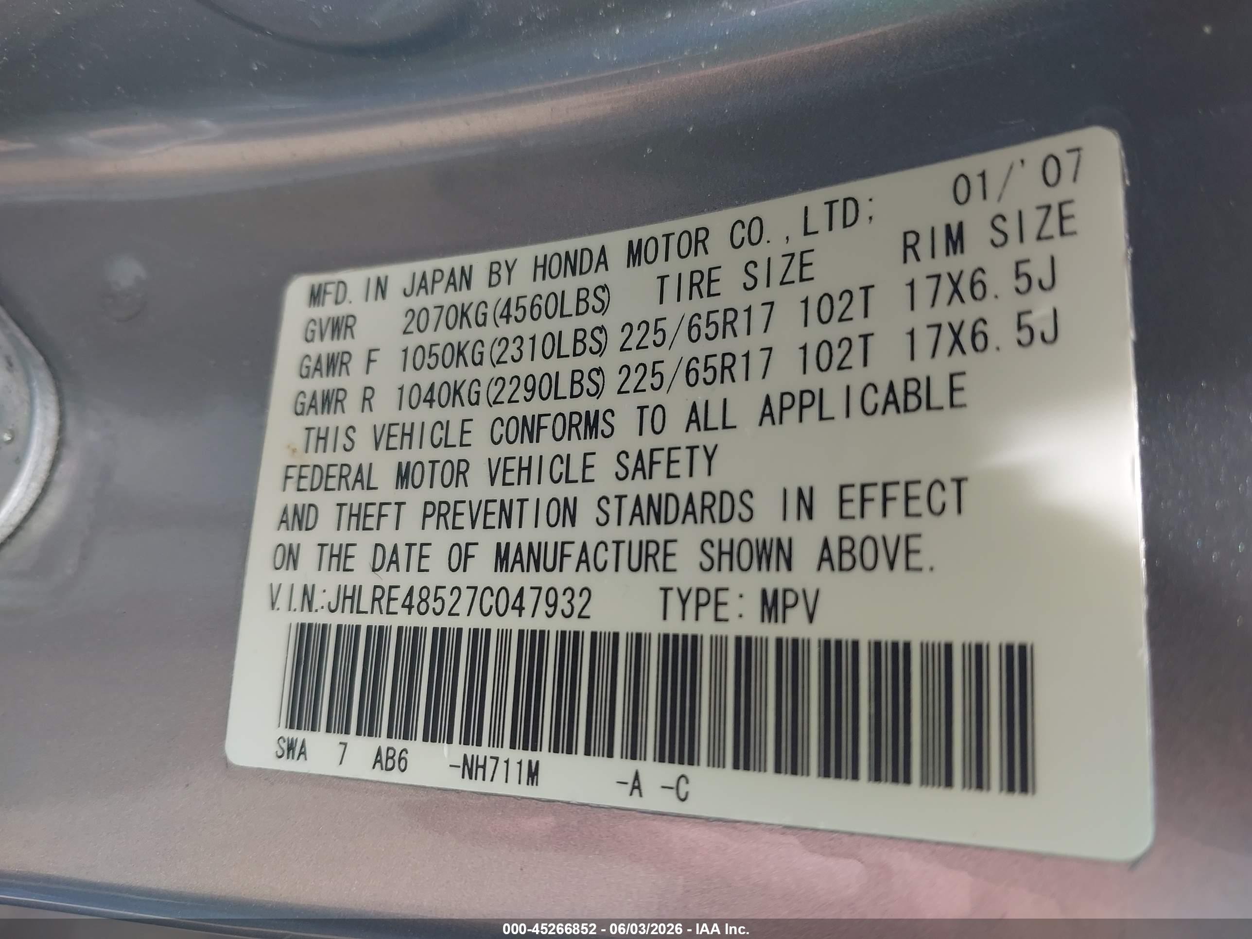 2007 Honda Cr-v Ex Silver vin: JHLRE48527C047932