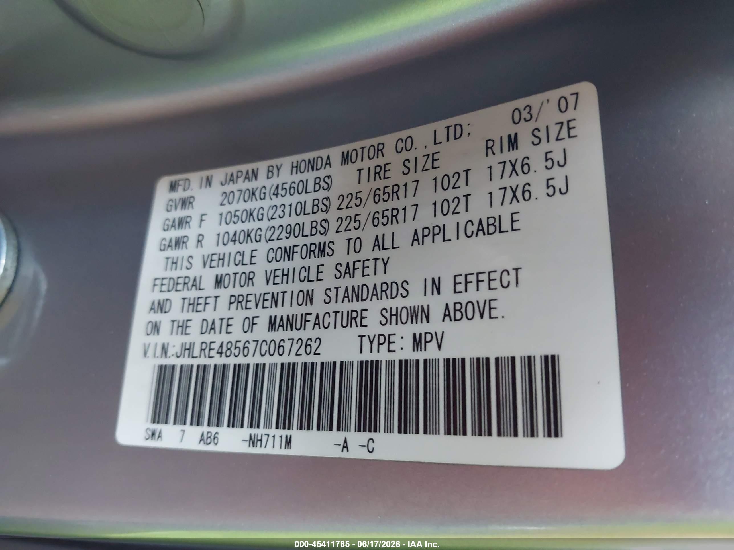 2007 Honda Cr-v Ex Silver vin: JHLRE48567C067262