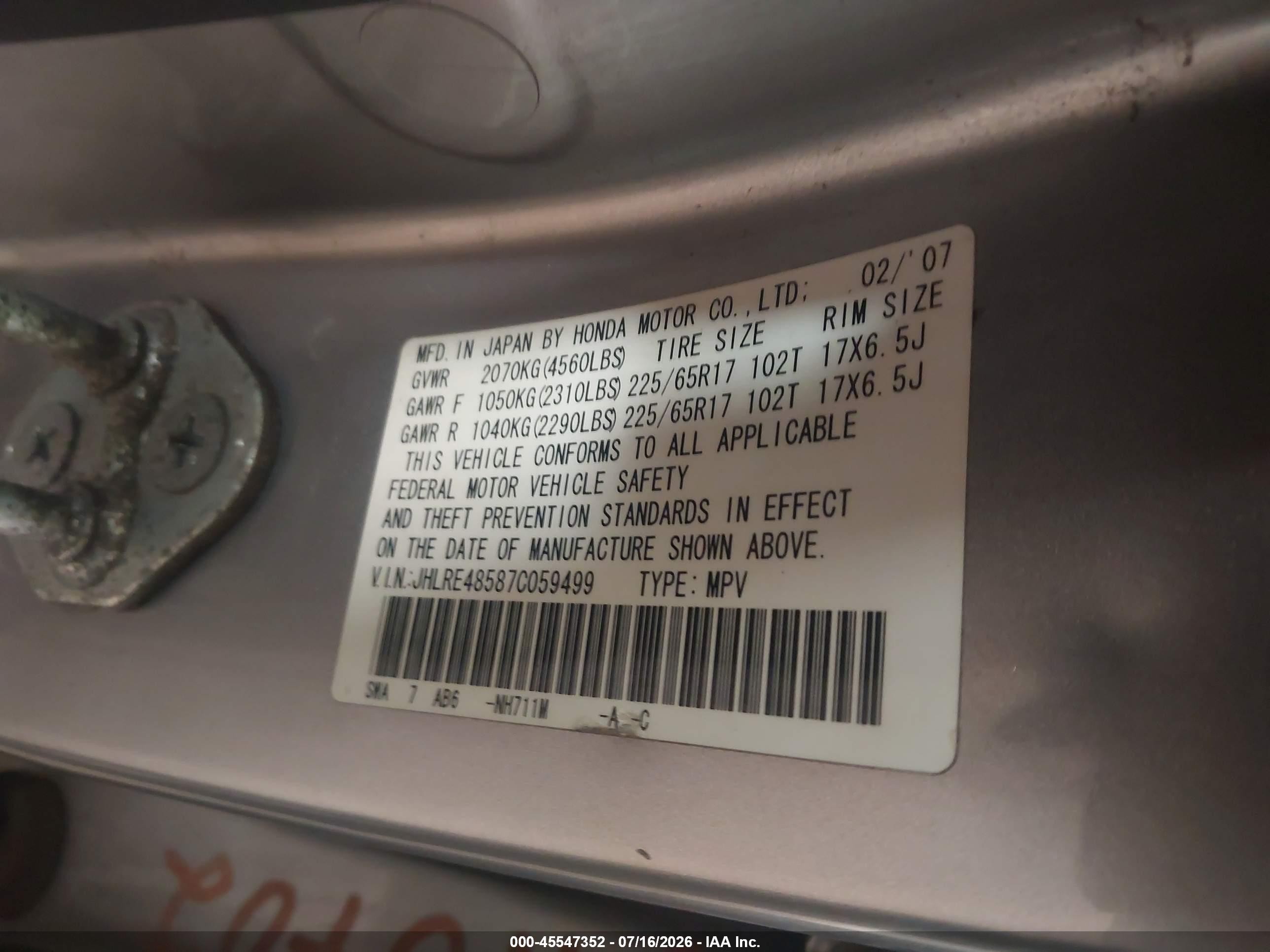2007 Honda Cr-v Ex Silver vin: JHLRE48587C059499