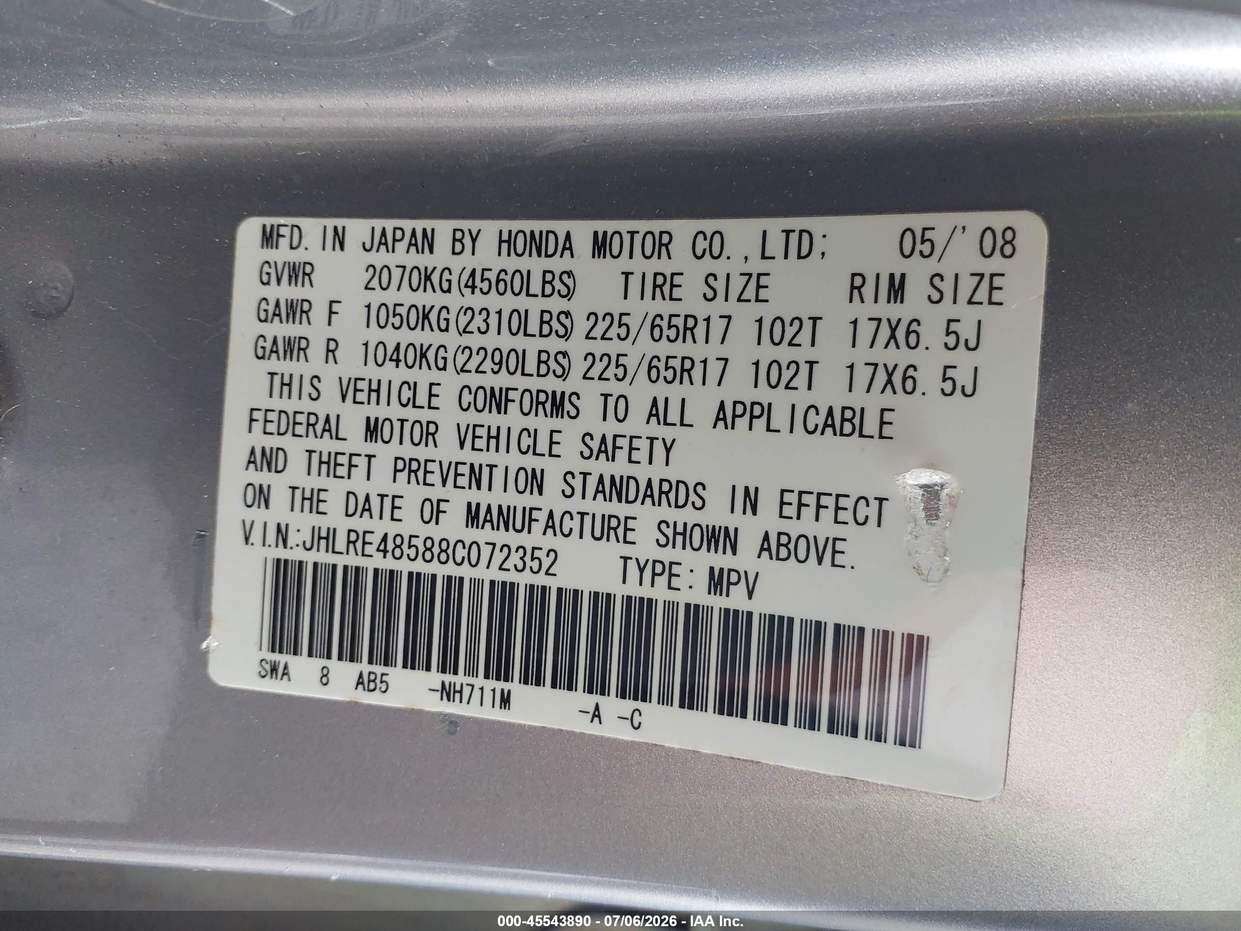 2008 Honda Cr-v Ex Silver vin: JHLRE48588C072352
