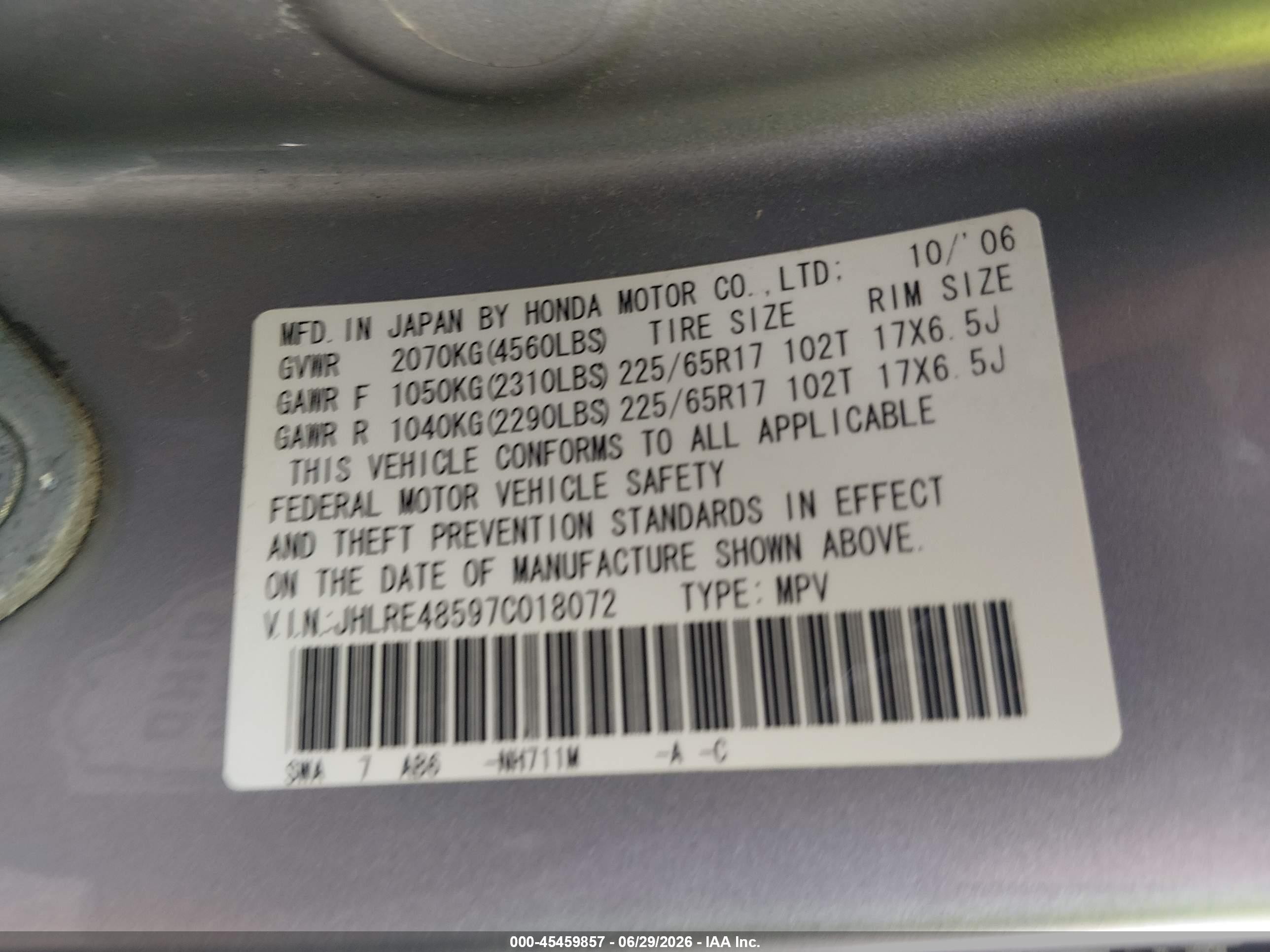 2007 Honda Cr-v Ex Silver vin: JHLRE48597C018072