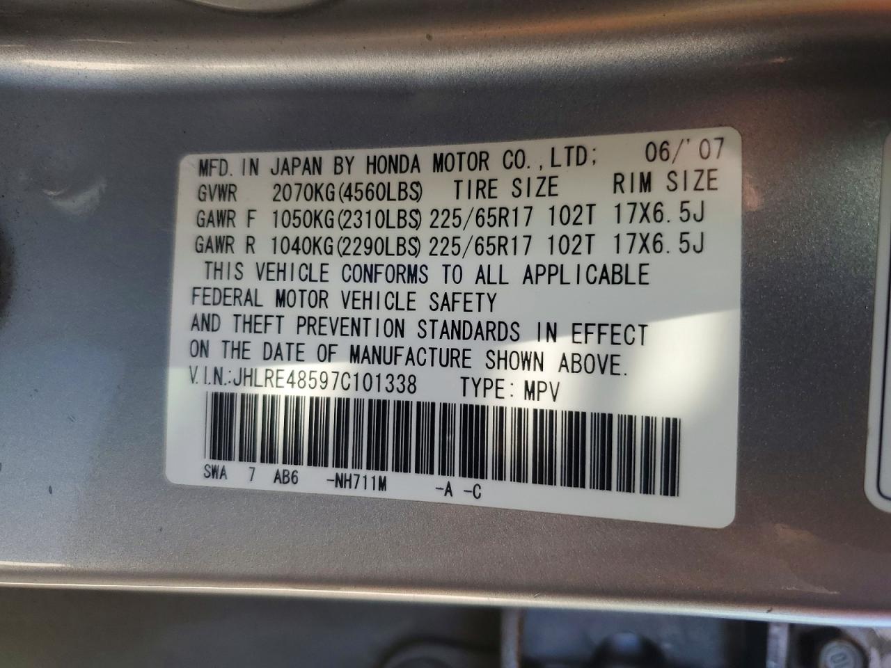 2007 Honda Cr-v Ex Silver vin: JHLRE48597C101338