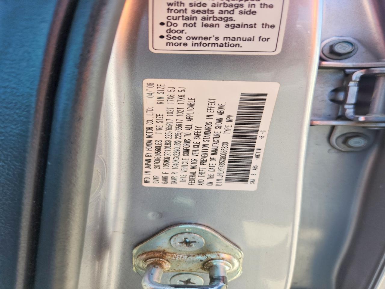 2008 Honda Cr-v Ex Silver vin: JHLRE485X8C066830