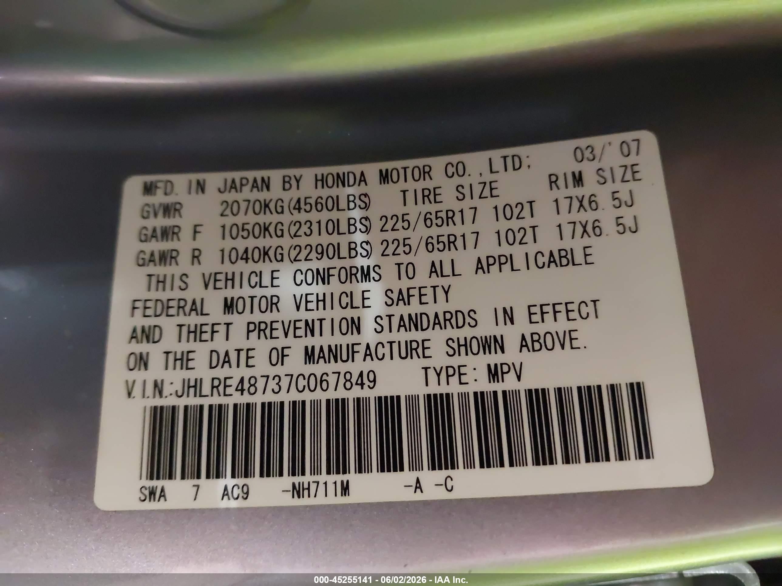 2007 Honda Cr-v Ex-l Silver vin: JHLRE48737C067849