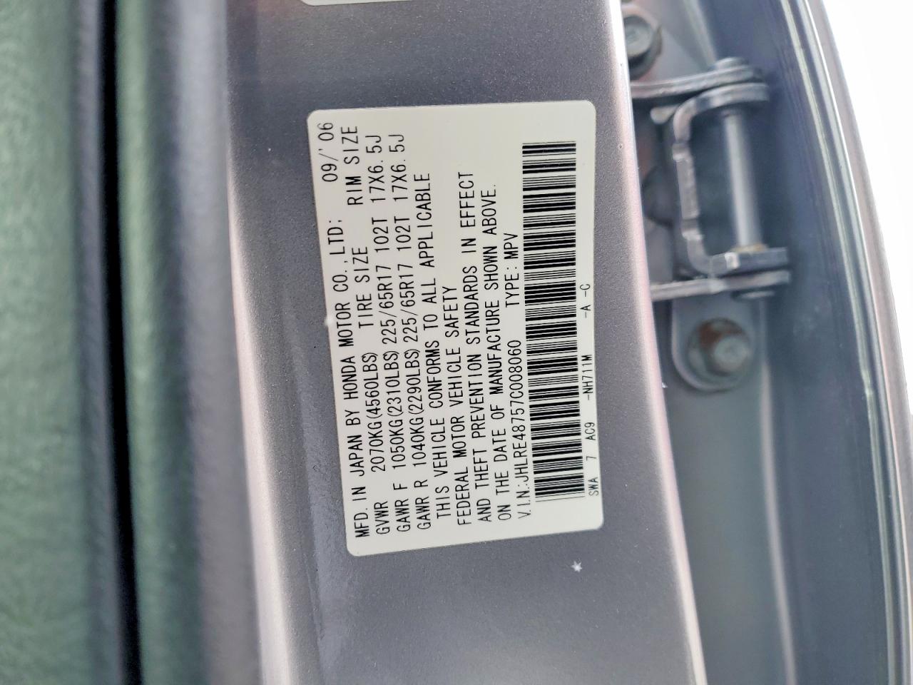 2007 Honda Cr-v Exl Silver vin: JHLRE48757C008060