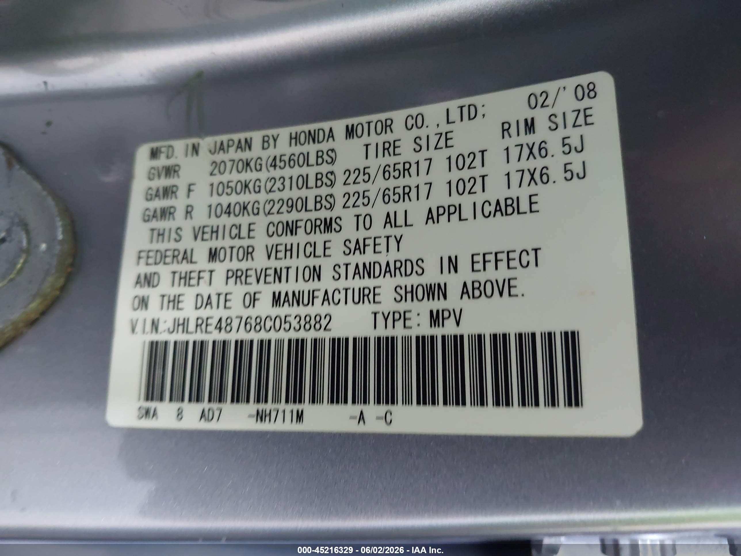 2008 Honda Cr-v Ex-l Silver vin: JHLRE48768C053882