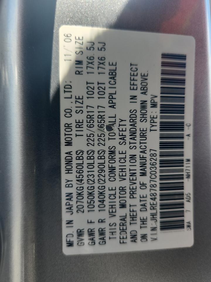 2007 Honda Cr-v Exl Silver vin: JHLRE48787C036287