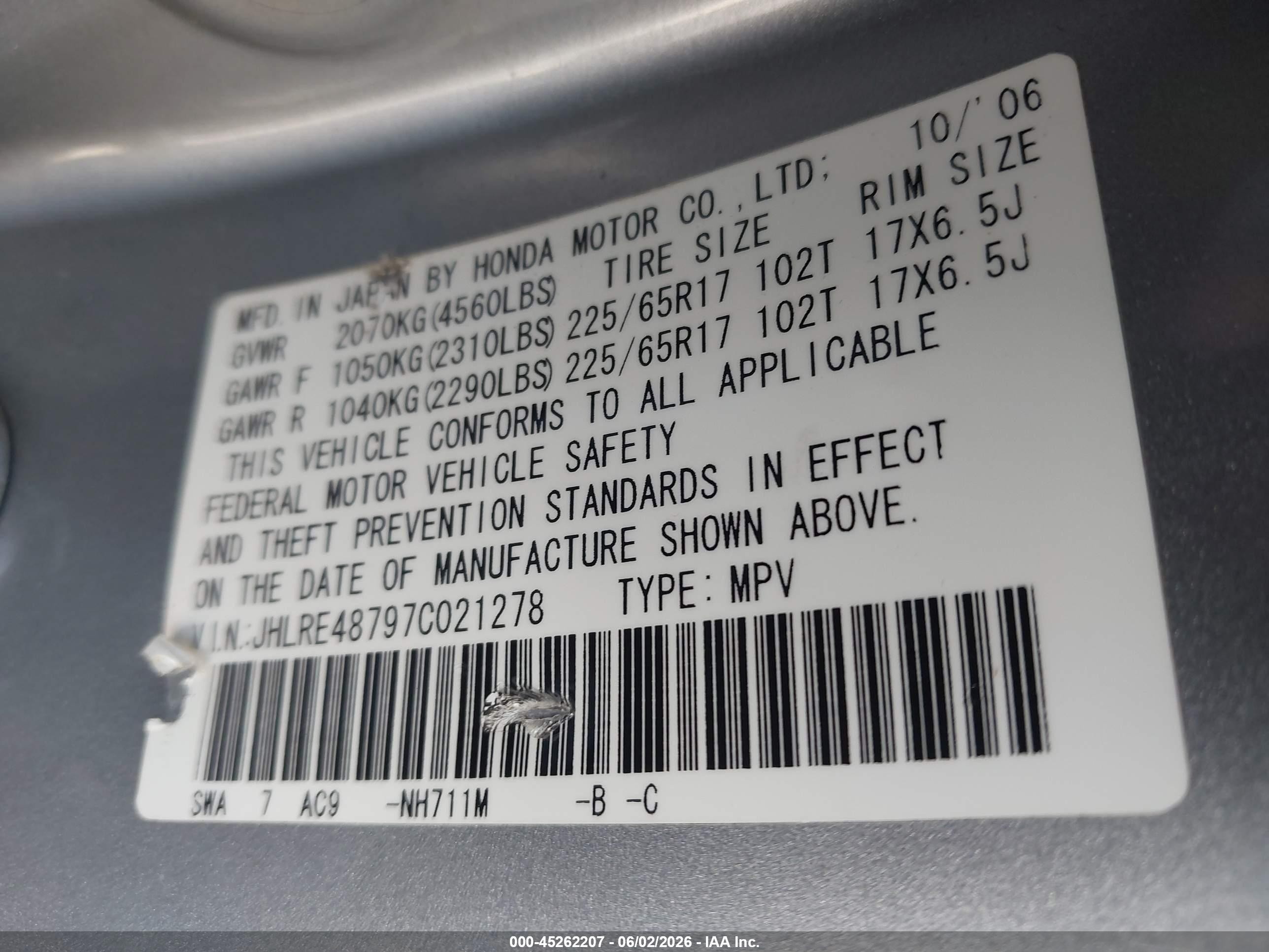 2007 Honda Cr-v Ex-l Silver vin: JHLRE48797C021278