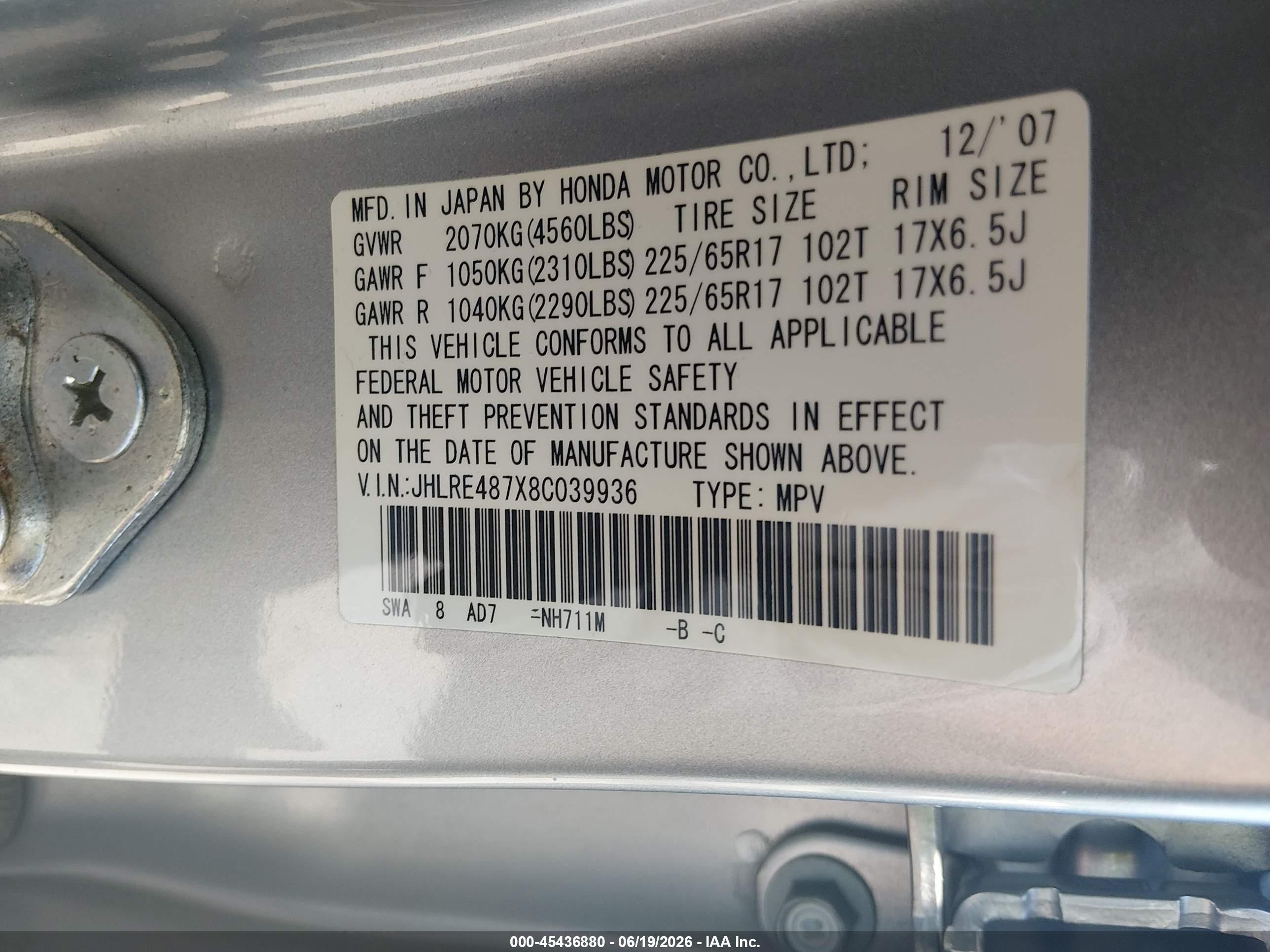 2008 Honda Cr-v Ex-l Silver vin: JHLRE487X8C039936