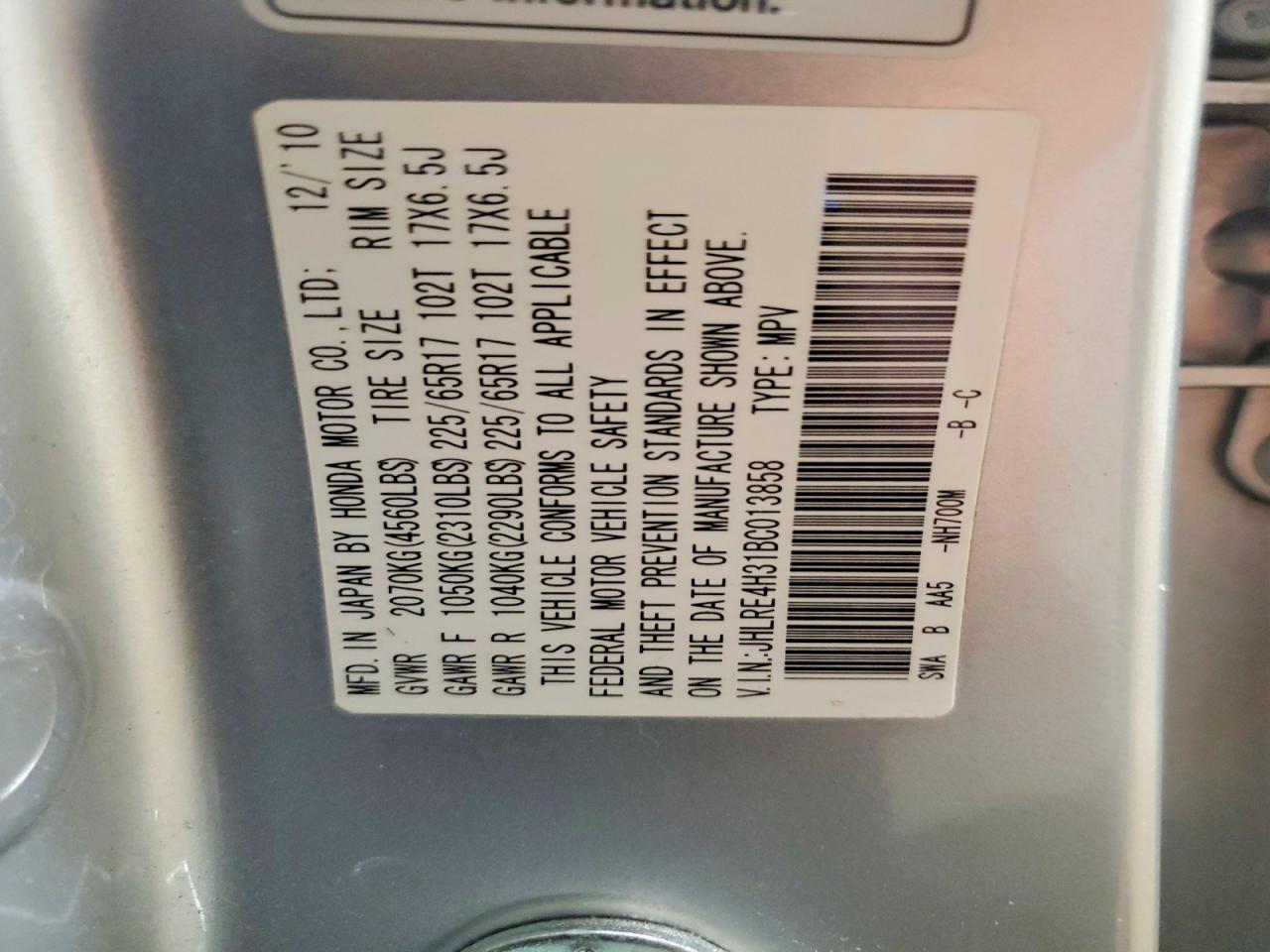 2011 Honda Cr-v Lx Silver vin: JHLRE4H31BC013858