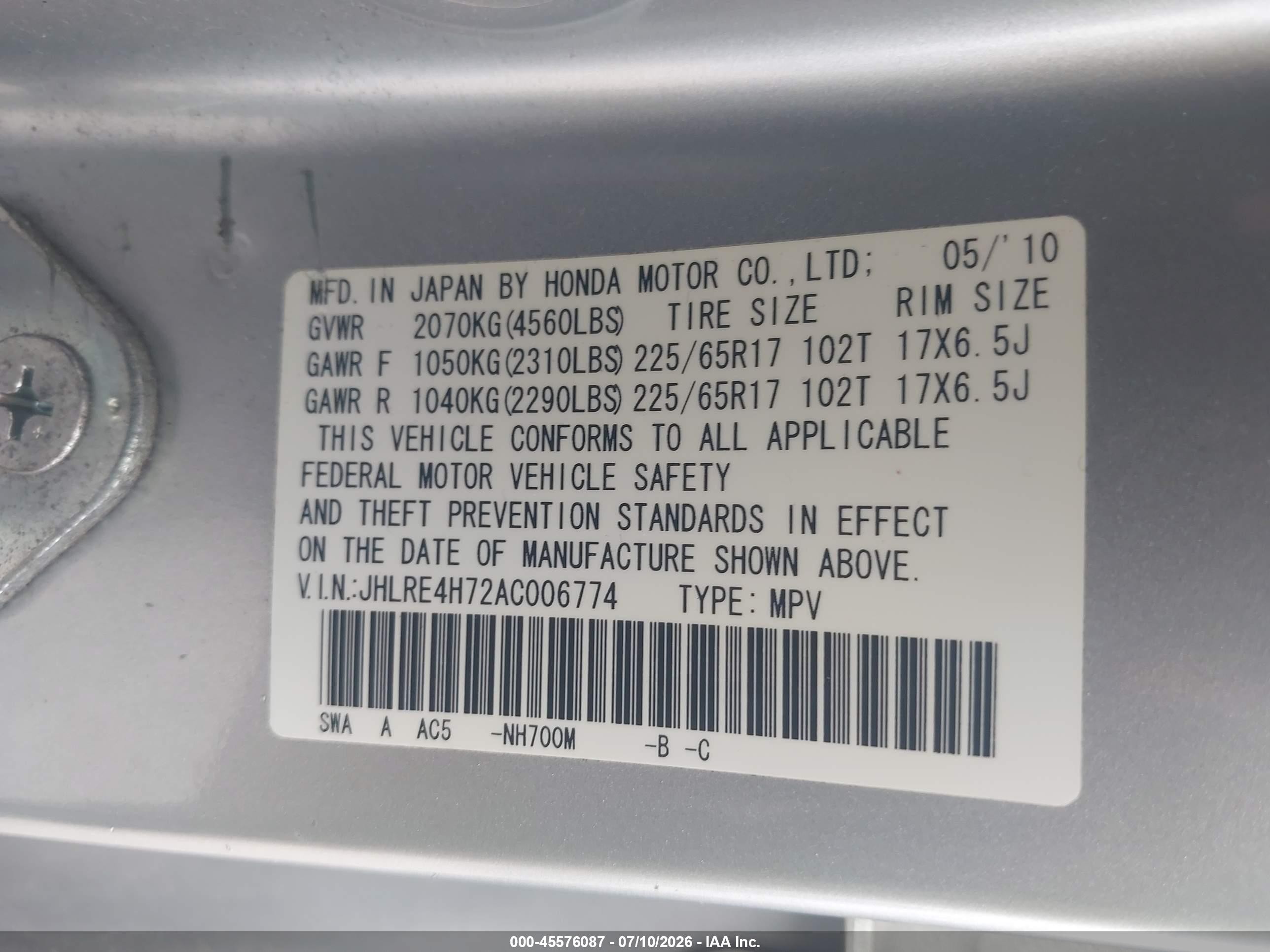 2010 Honda Cr-v Ex-l Silver vin: JHLRE4H72AC006774
