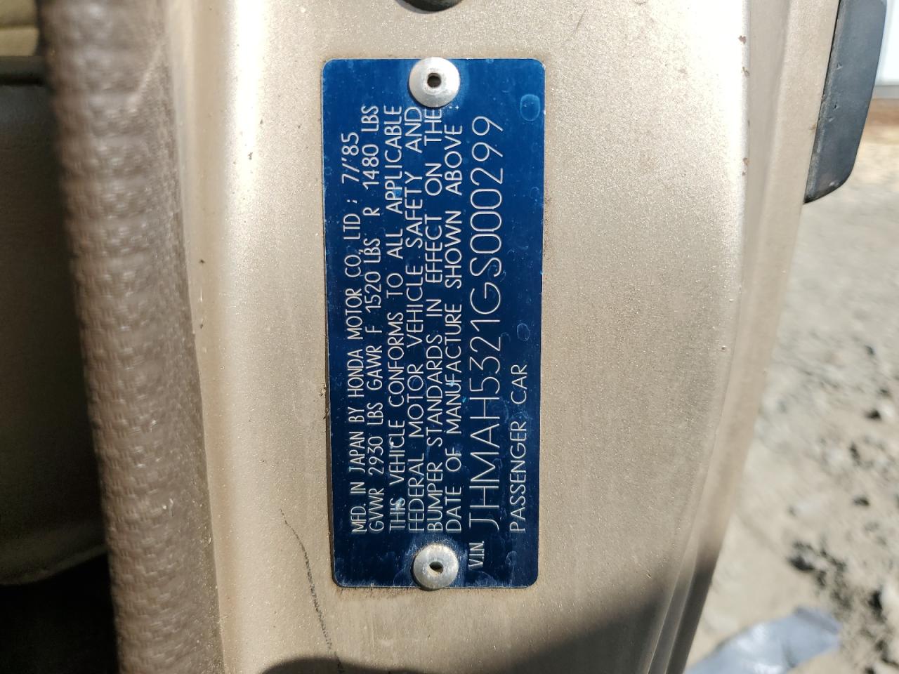 1986 Honda Civic 1500 Dx Tan vin: JHMAH5321GS000299