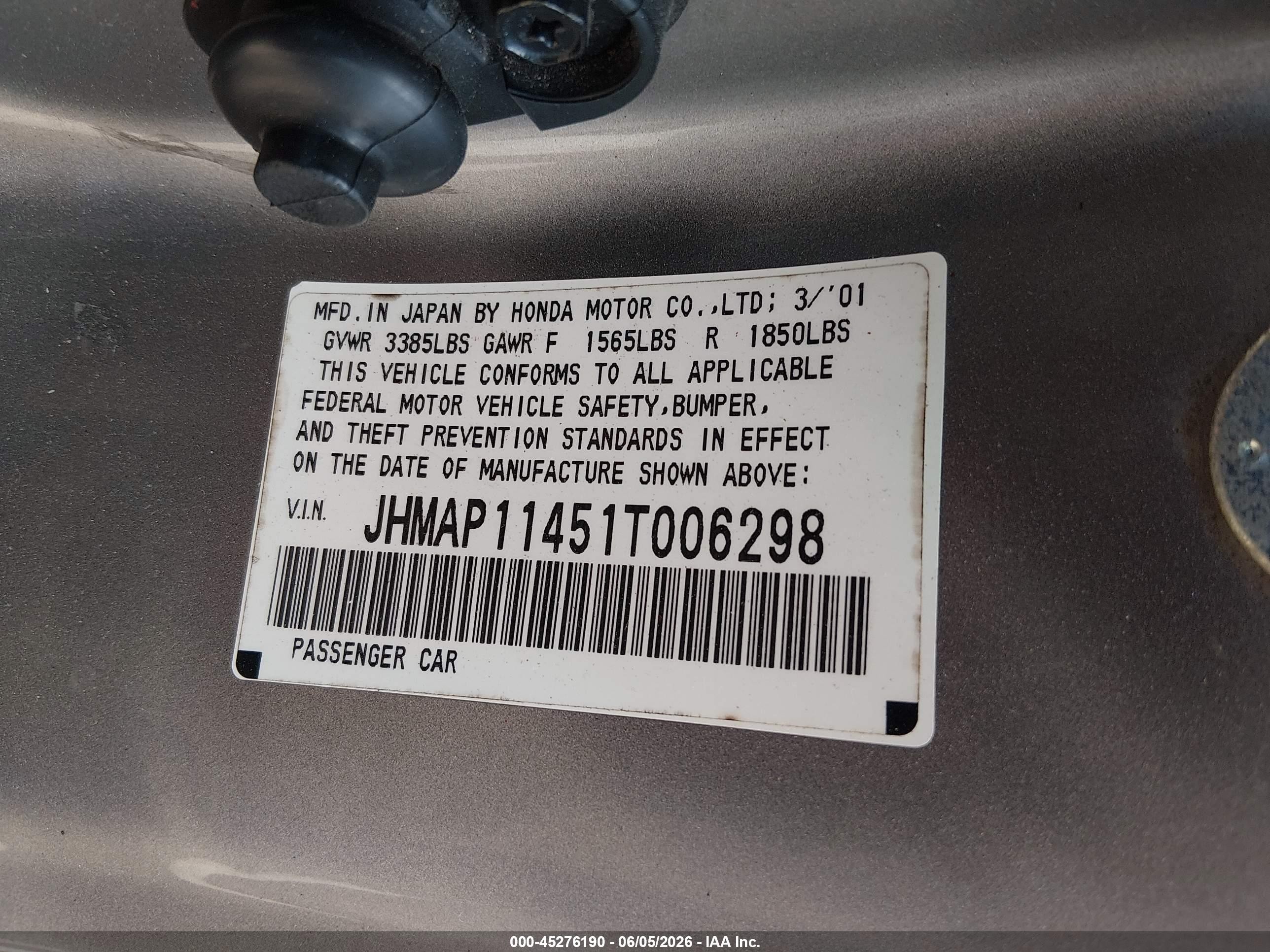 2001 Honda S2000   Silver vin: JHMAP11451T006298