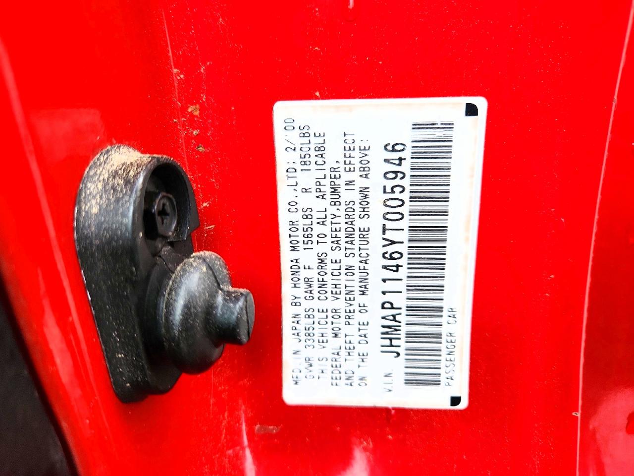 2000 Honda S2000 Red vin: JHMAP1146YT005946