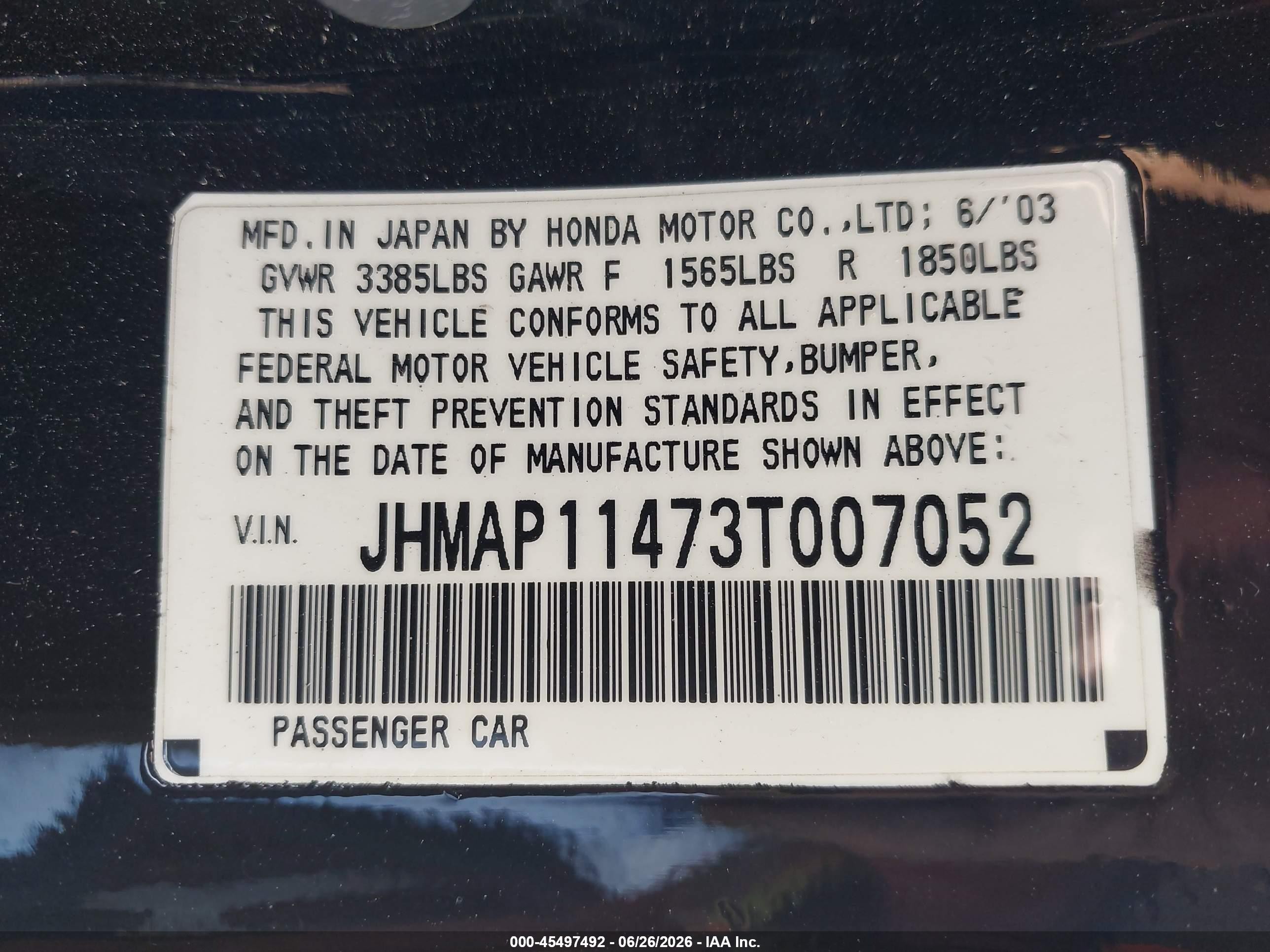2003 Honda S2000 Light Blue vin: JHMAP11473T007052