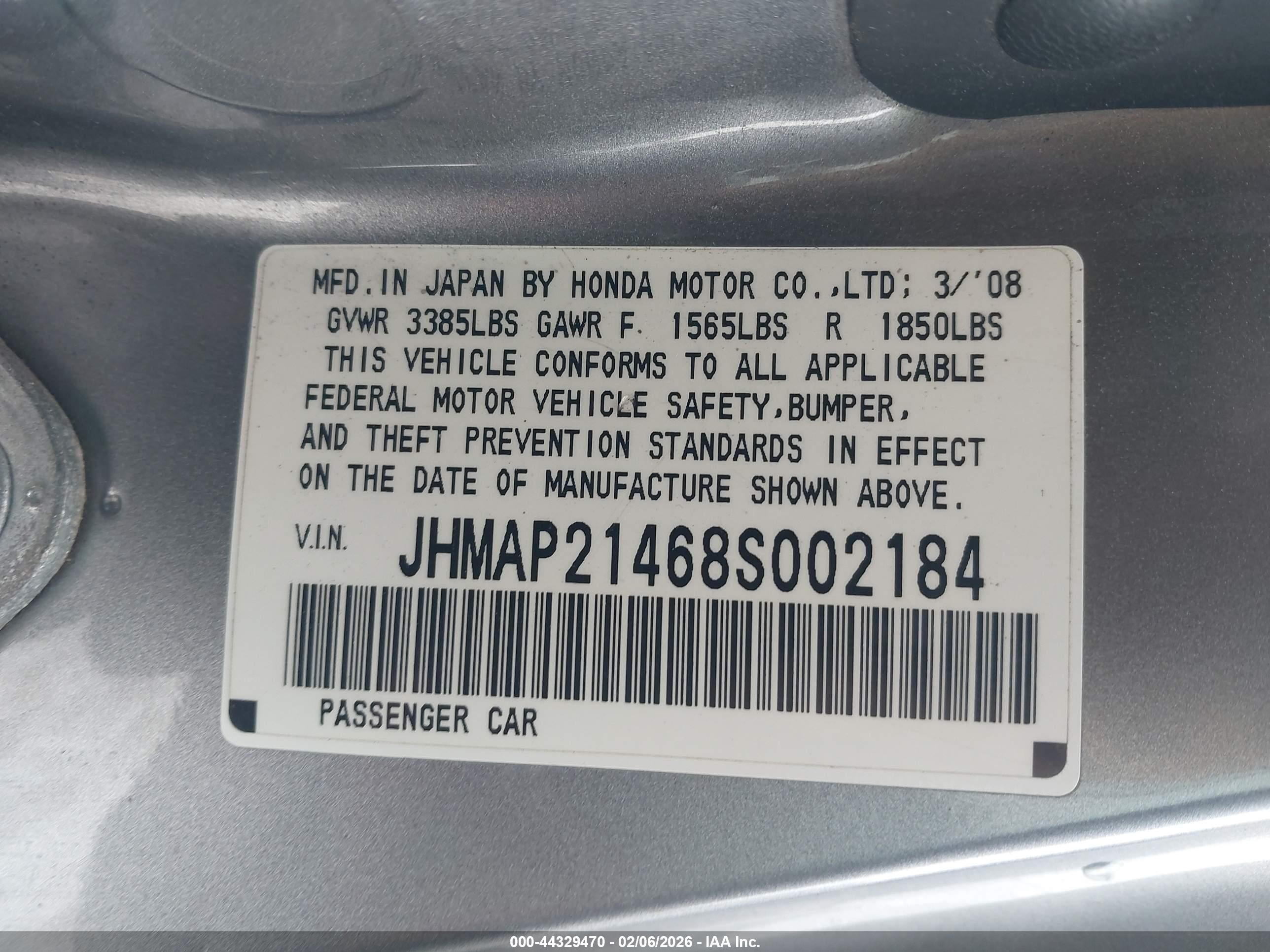 2008 Honda S2000   Gray vin: JHMAP21468S002184