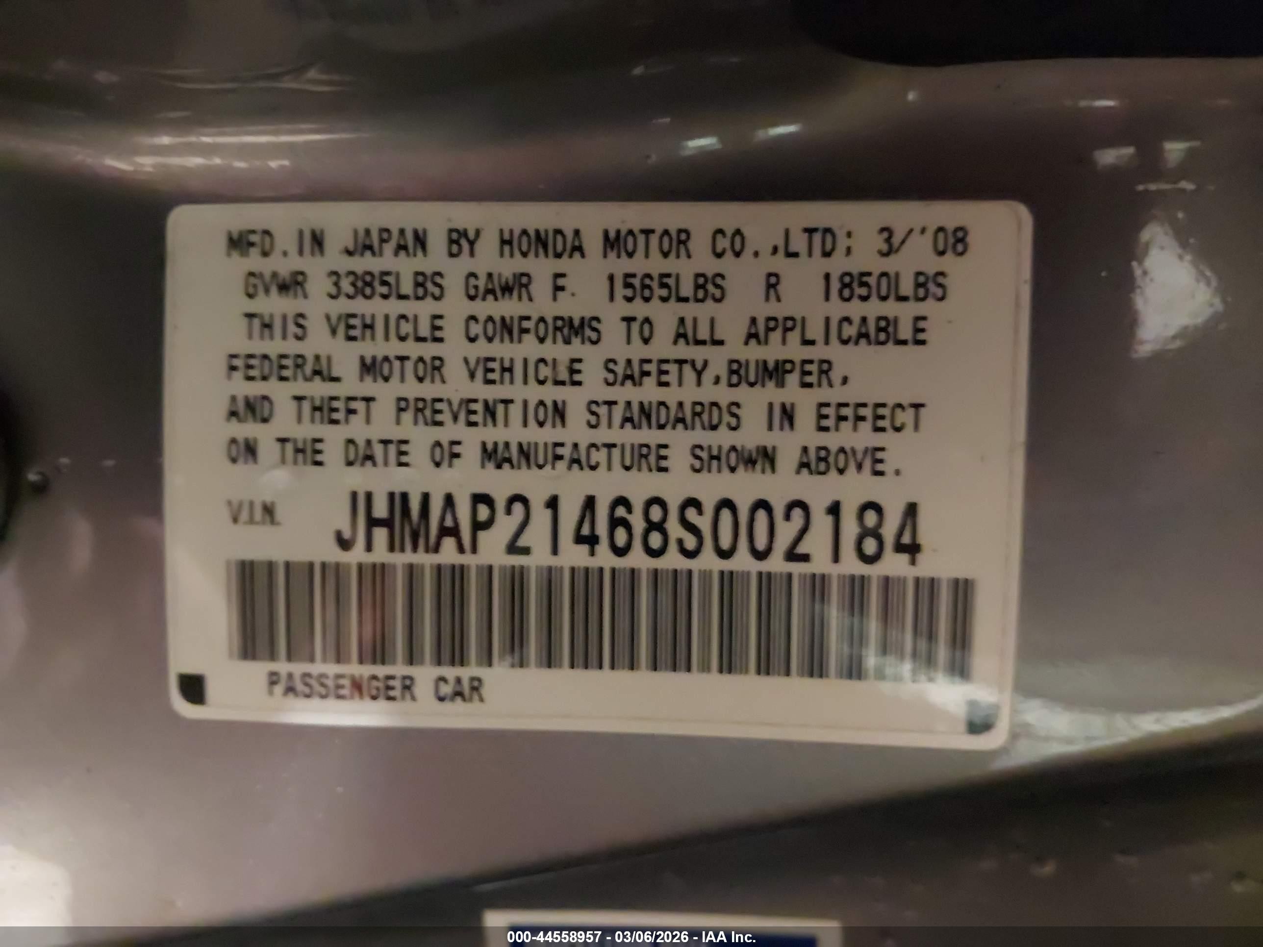 2008 Honda S2000   Gray vin: JHMAP21468S002184