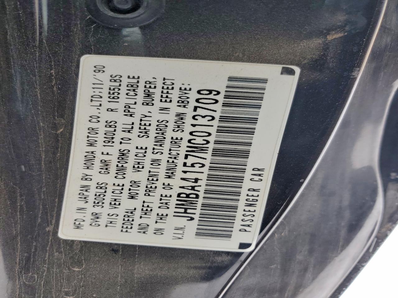 1991 Honda Prelude Si Alb Black vin: JHMBA4157MC013709