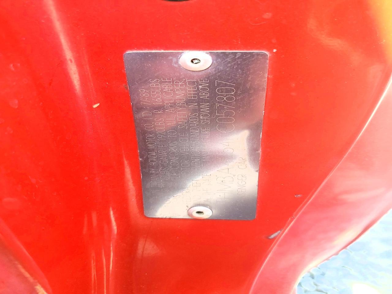 1989 Honda Prelude 2.0si Red vin: JHMBA4234KC057807
