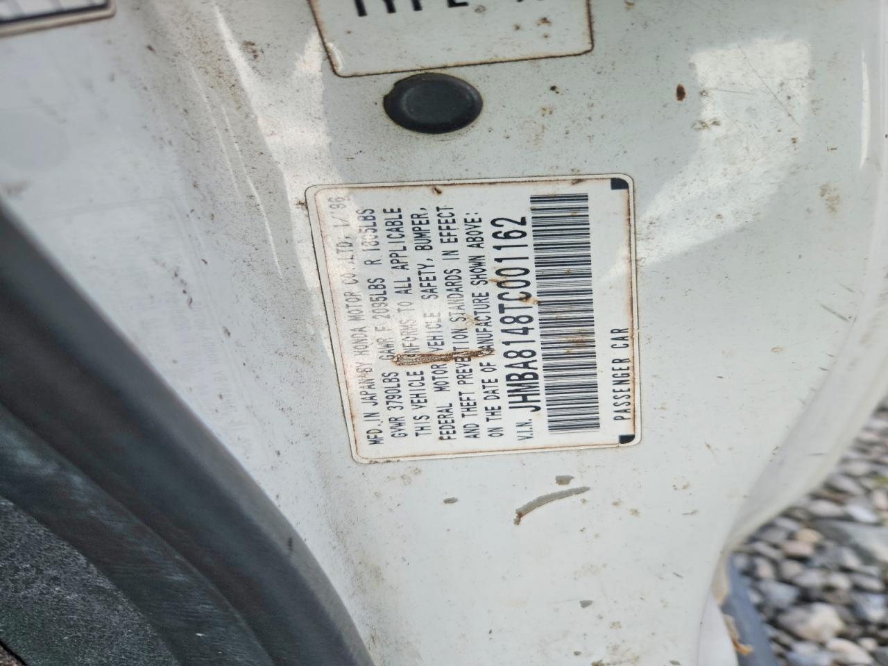 1996 Honda Prelude S Белый vin: JHMBA8148TC001162