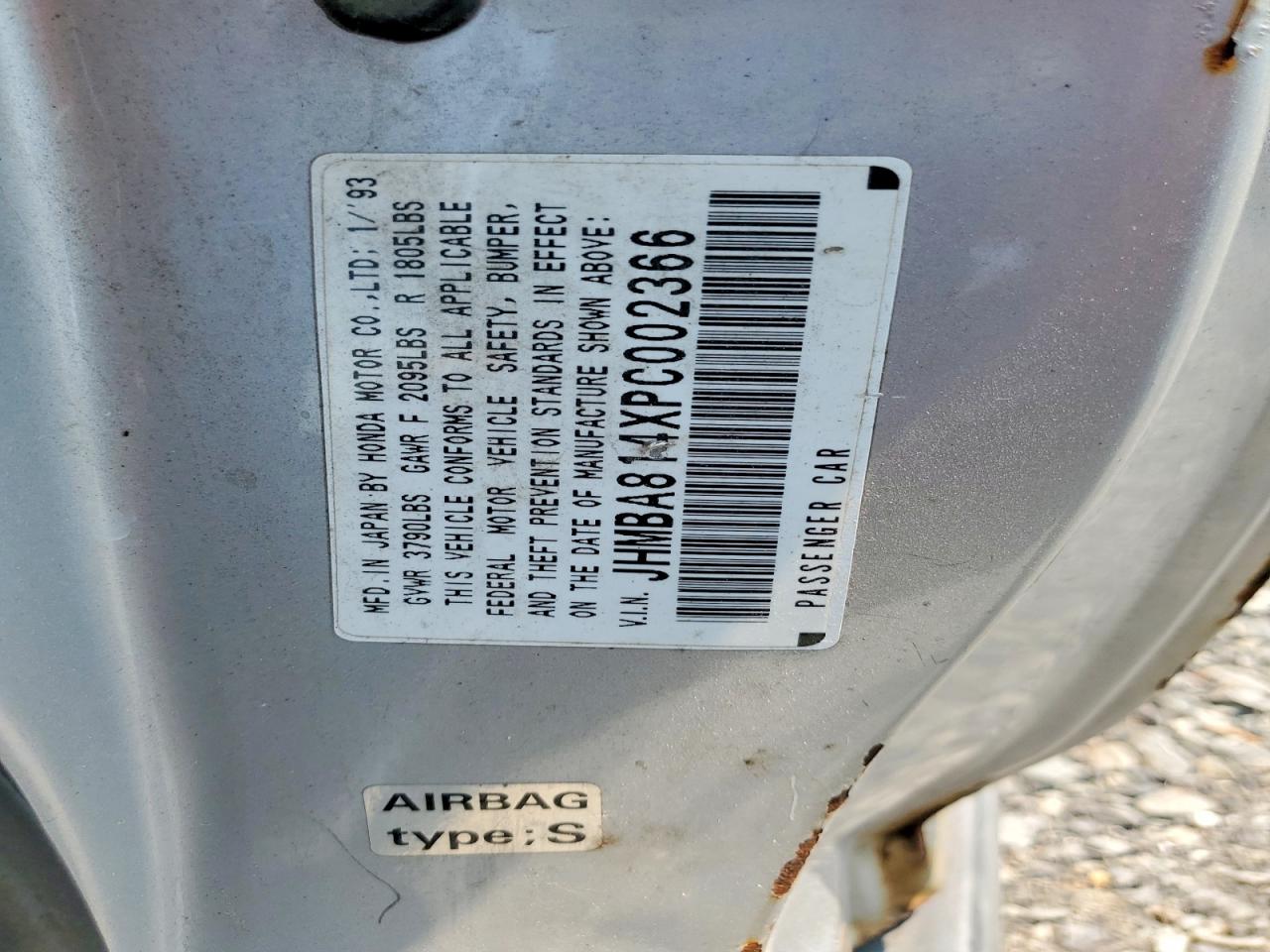 1993 Honda Prelude Base Silver vin: JHMBA814XPC002366