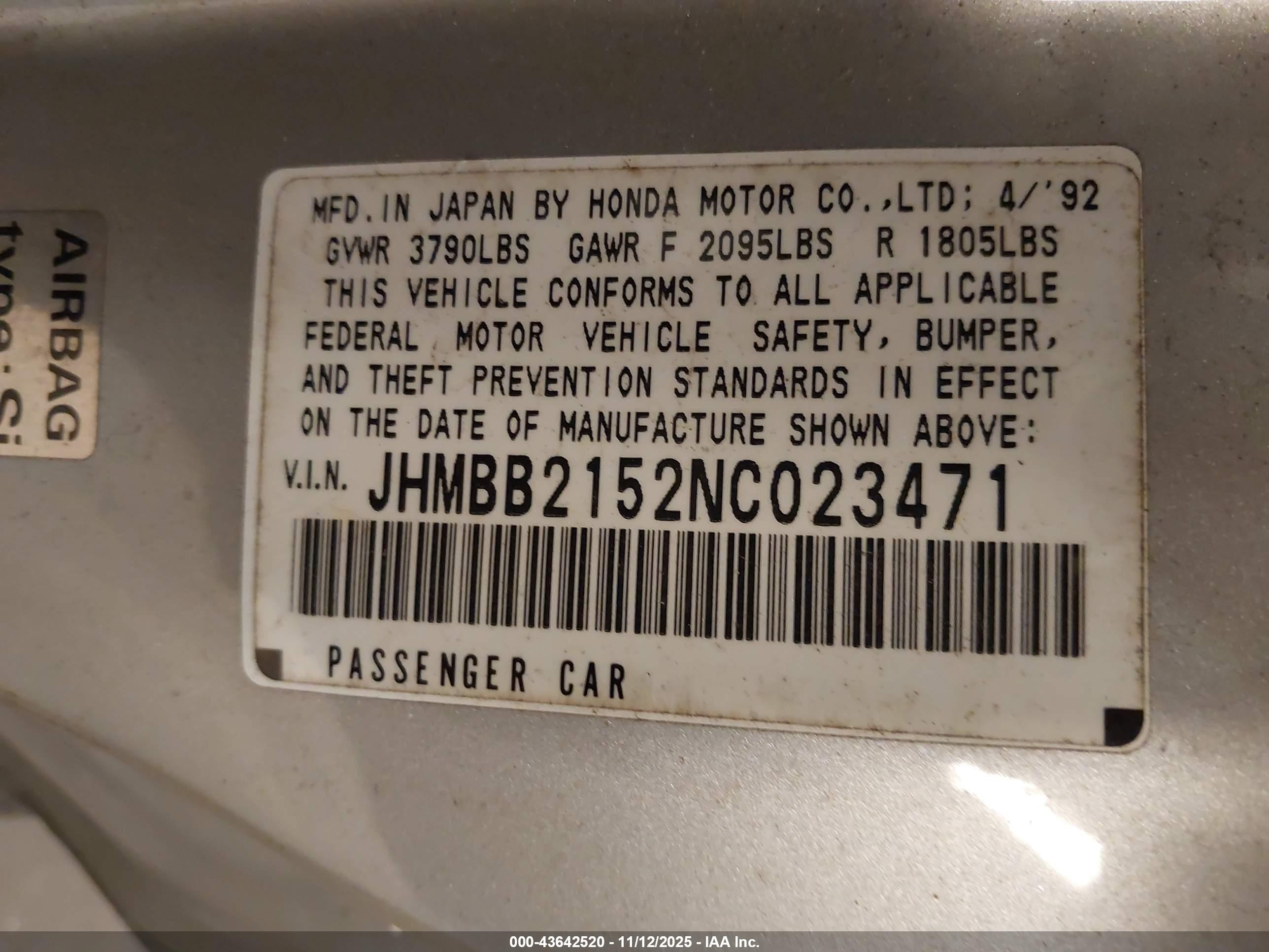 1992 Honda Prelude Si Alb/sr Серебряный vin: JHMBB2152NC023471