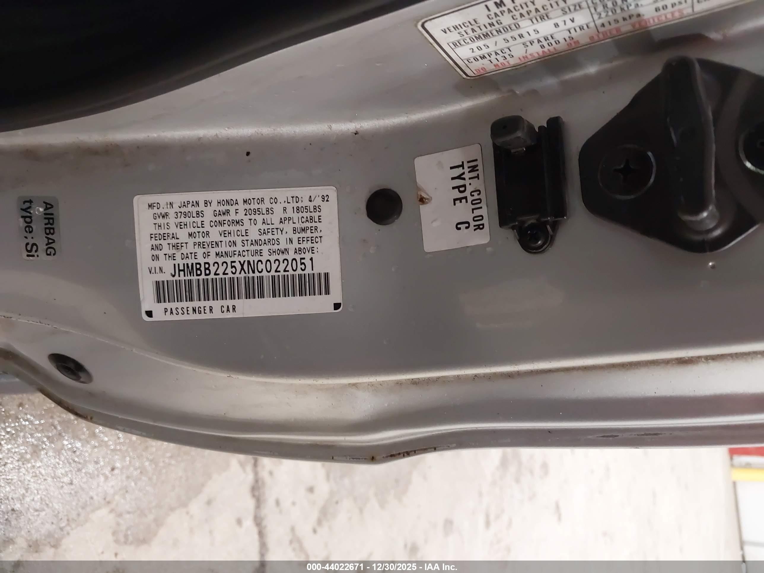 1992 Honda Prelude Si Alb/sr Серебряный vin: JHMBB225XNC022051