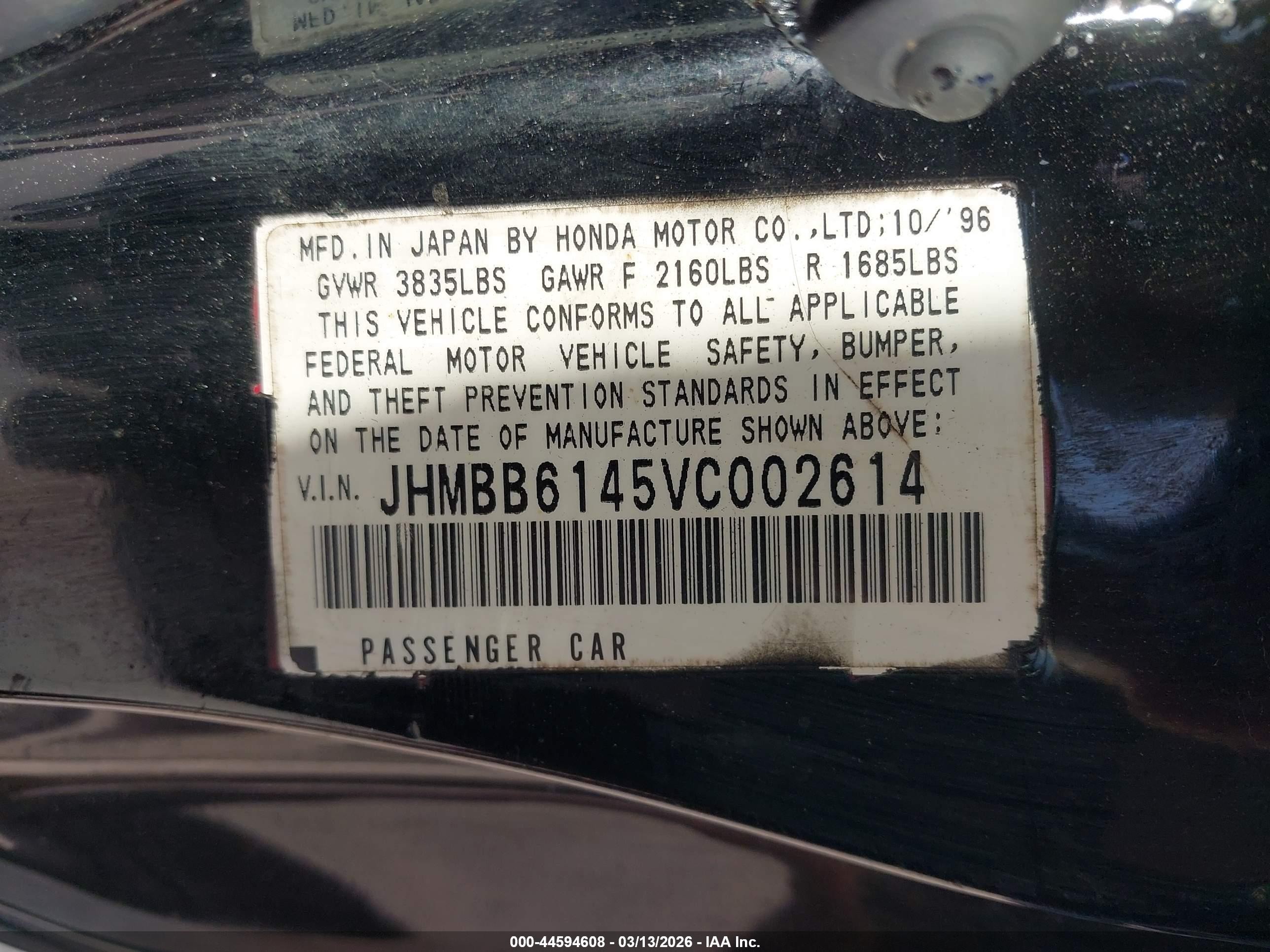 1997 Honda Prelude   Black vin: JHMBB6145VC002614