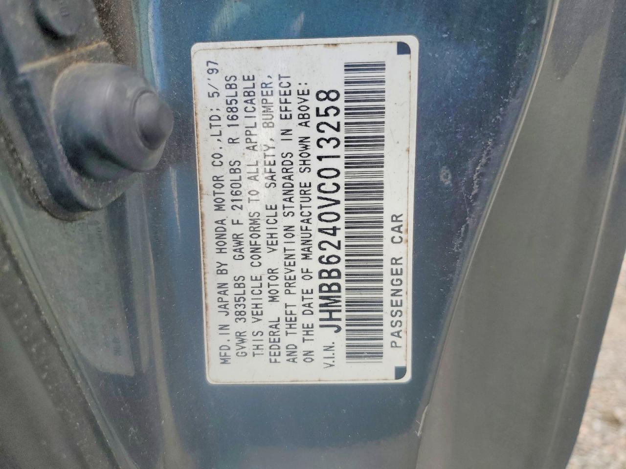 1997 Honda Prelude Teal vin: JHMBB6240VC013258