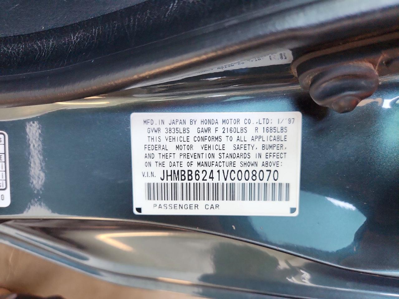 1997 Honda Prelude Gray vin: JHMBB6241VC008070