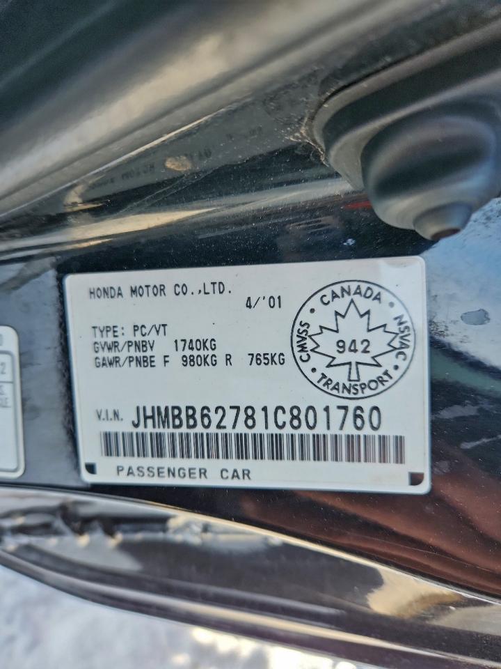2001 Honda Prelude Se Black vin: JHMBB62781C801760